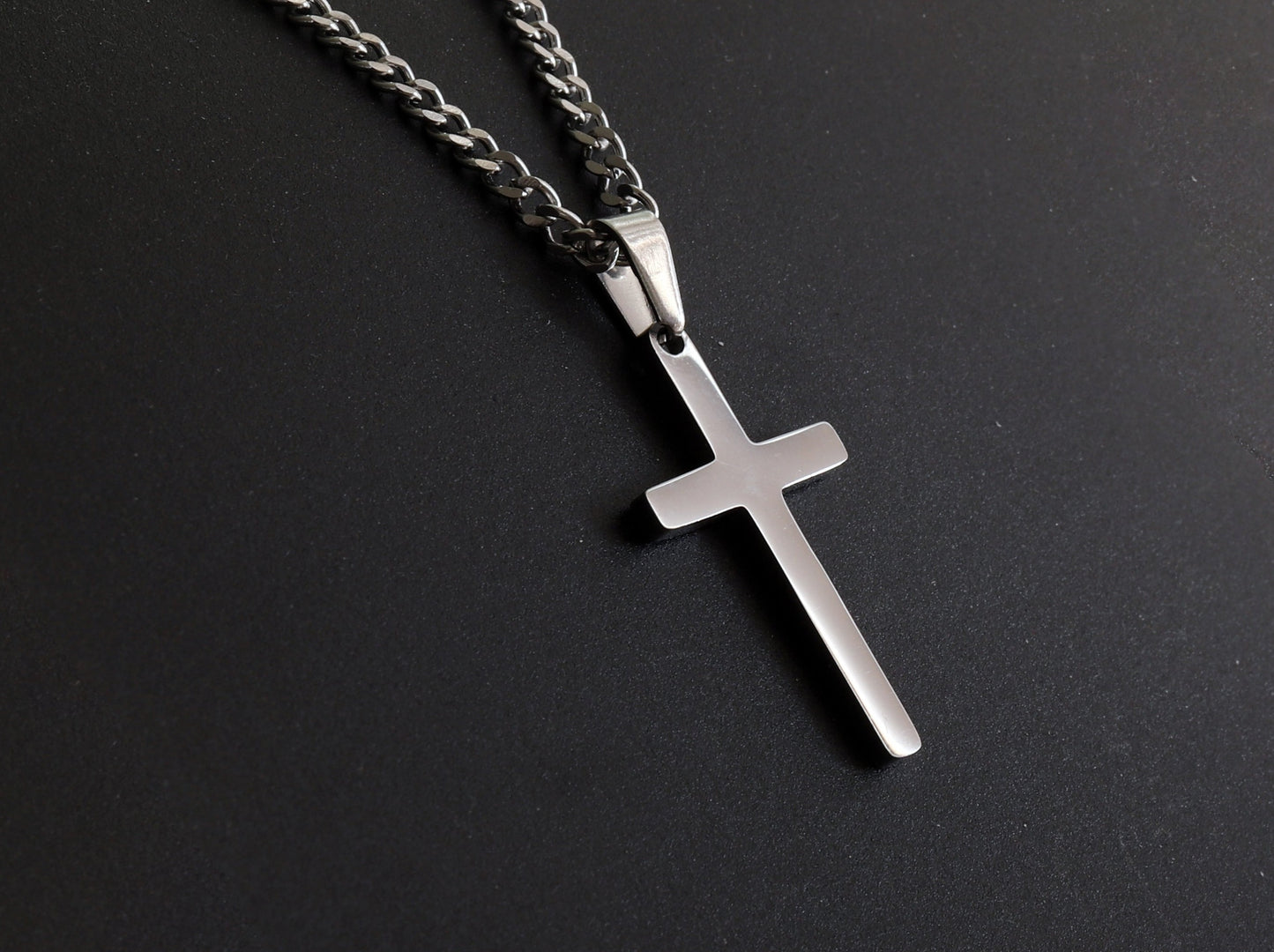 Men's Cross Necklace, Boys Cross Necklace, Waterproof Jewelry, Stainless Steel Silver Cross Necklace for Men
