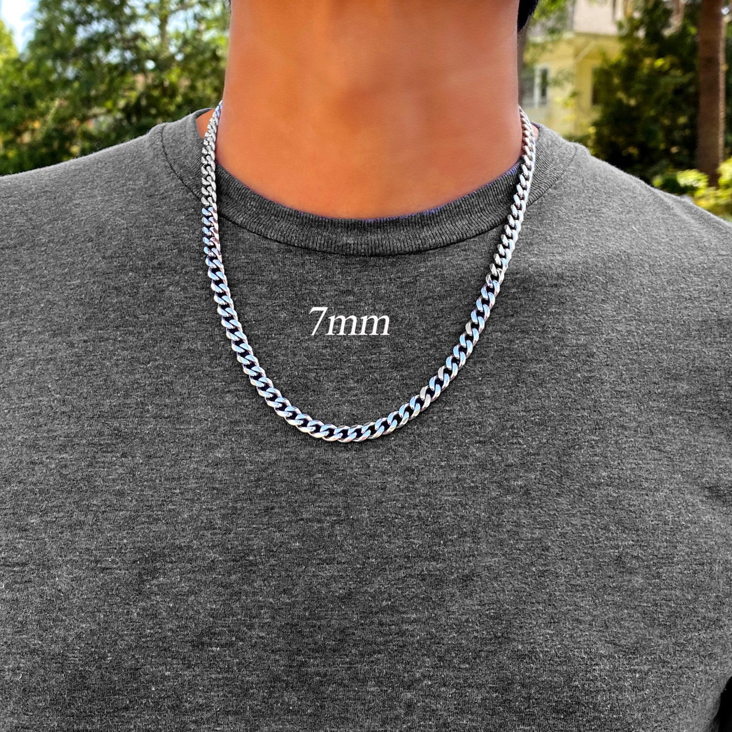 Men's Chain Necklace, Cuban Link Chain Necklace, Stainless Steel Silver Chain, 3.5mm to 9mm Cuban Chain Necklace for Men