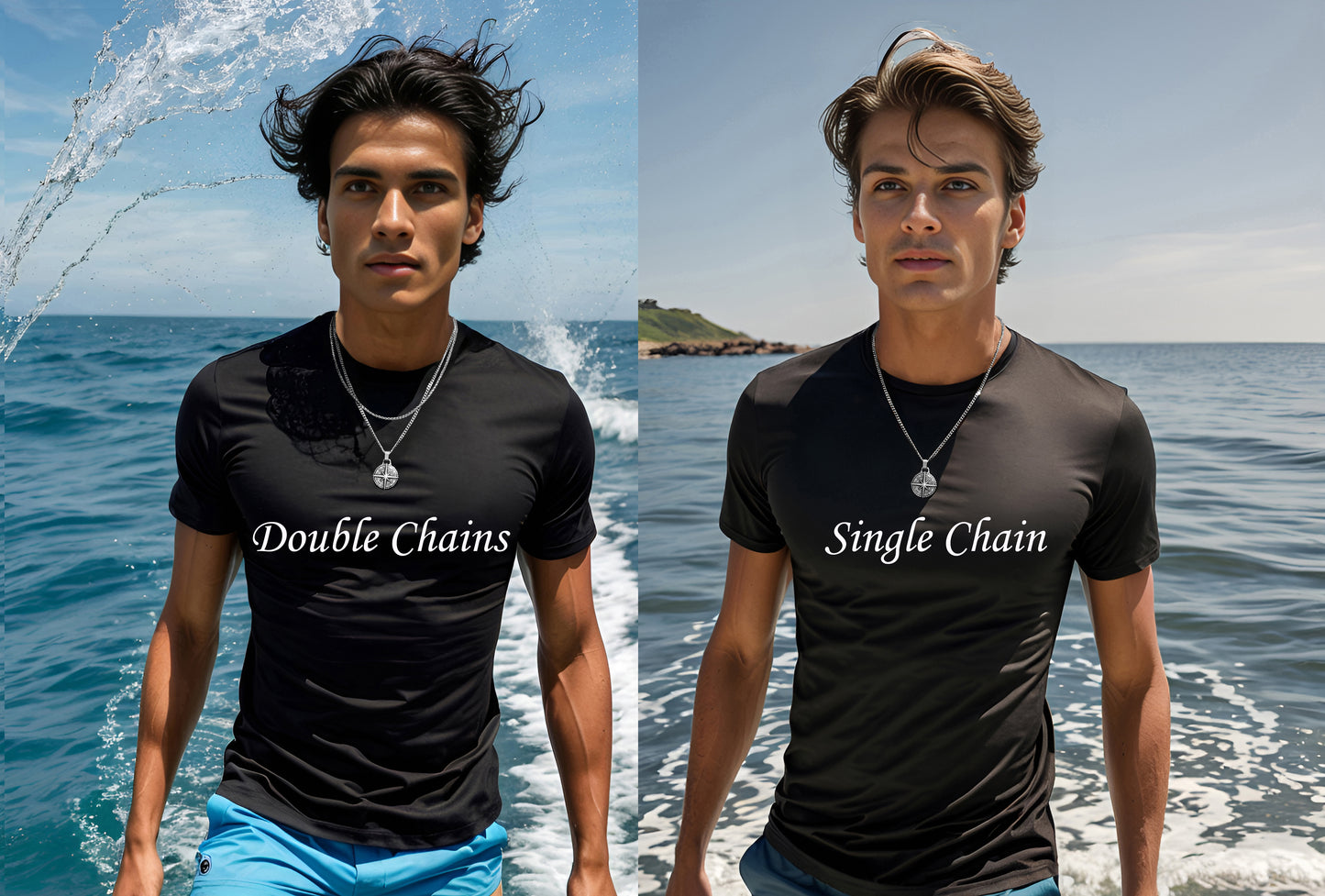 Men's North Star Compass Pendant Necklace, Waterproof Necklace Man, Stainless Steel Silver Compass Necklace