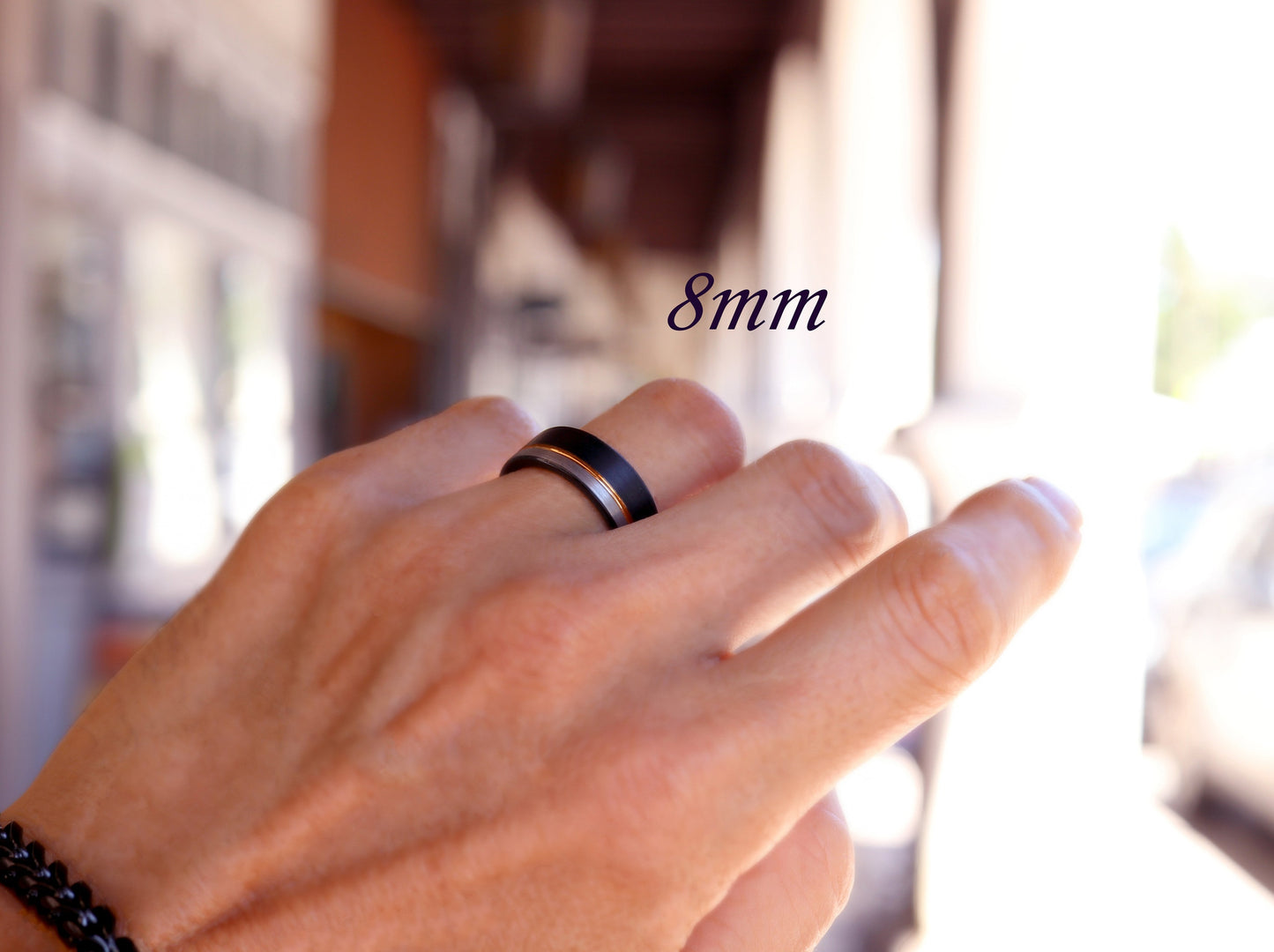 Men's Unique Wedding Band, Black & Silver Brushed Rose Gold Tungsten Ring, Mens Wedding Ring, Men Engagement Ring, Black Tungsten Ring