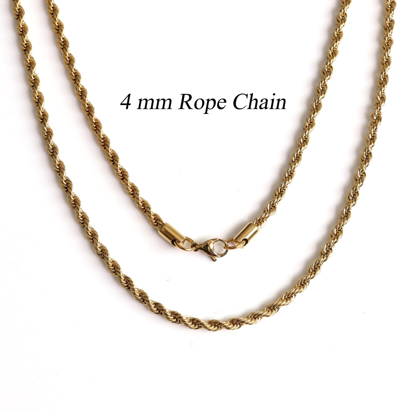 Rope Chain Necklace, 4mm Stainless Steel Gold Chain, Men's Jewelry