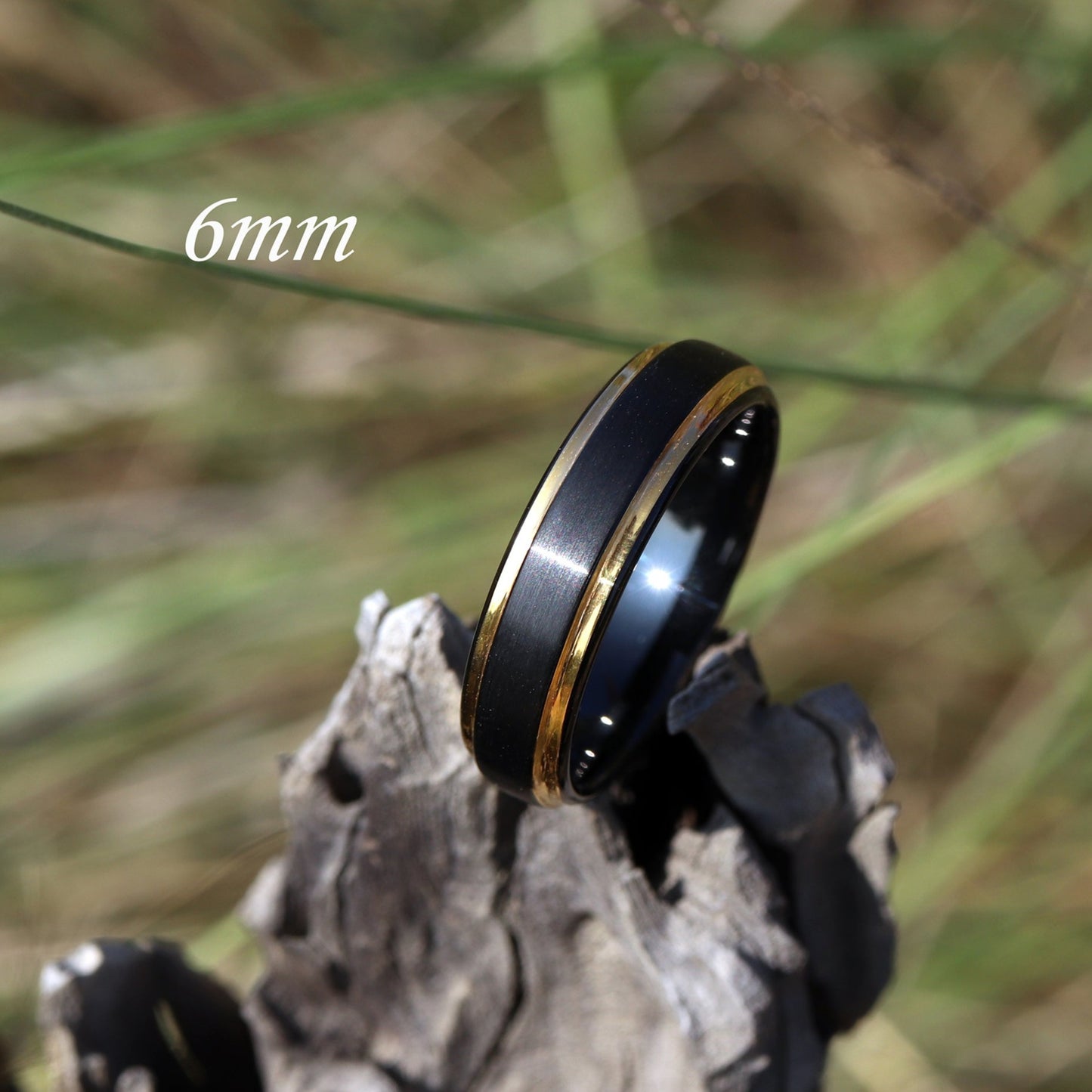 Men's Unique Wedding Band, Black & Gold Brushed Tungsten Ring, Mens Wedding Ring, Men Engagement Ring, Black Tungsten Ring