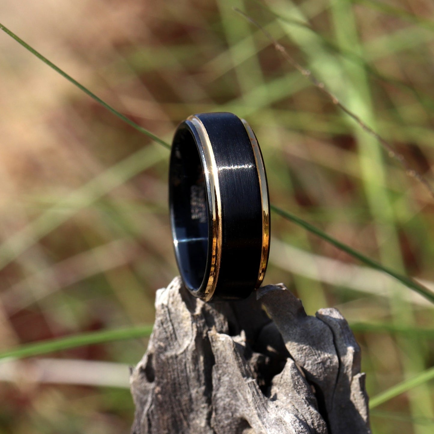 Men's Unique Wedding Band, Black & Gold Brushed Tungsten Ring, Mens Wedding Ring, Men Engagement Ring, Black Tungsten Ring