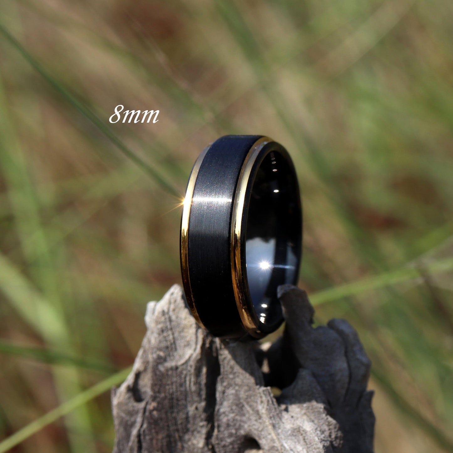 Men's Unique Wedding Band, Black & Gold Brushed Tungsten Ring, Mens Wedding Ring, Men Engagement Ring, Black Tungsten Ring