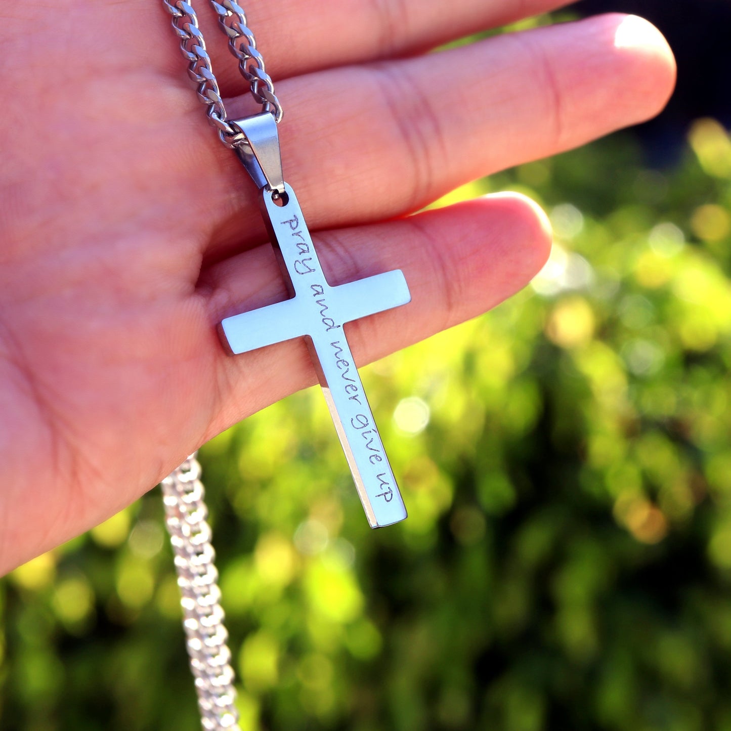 Large Cross Necklace For Men, Personalized Necklace, Engraved Necklace, Waterproof Necklace