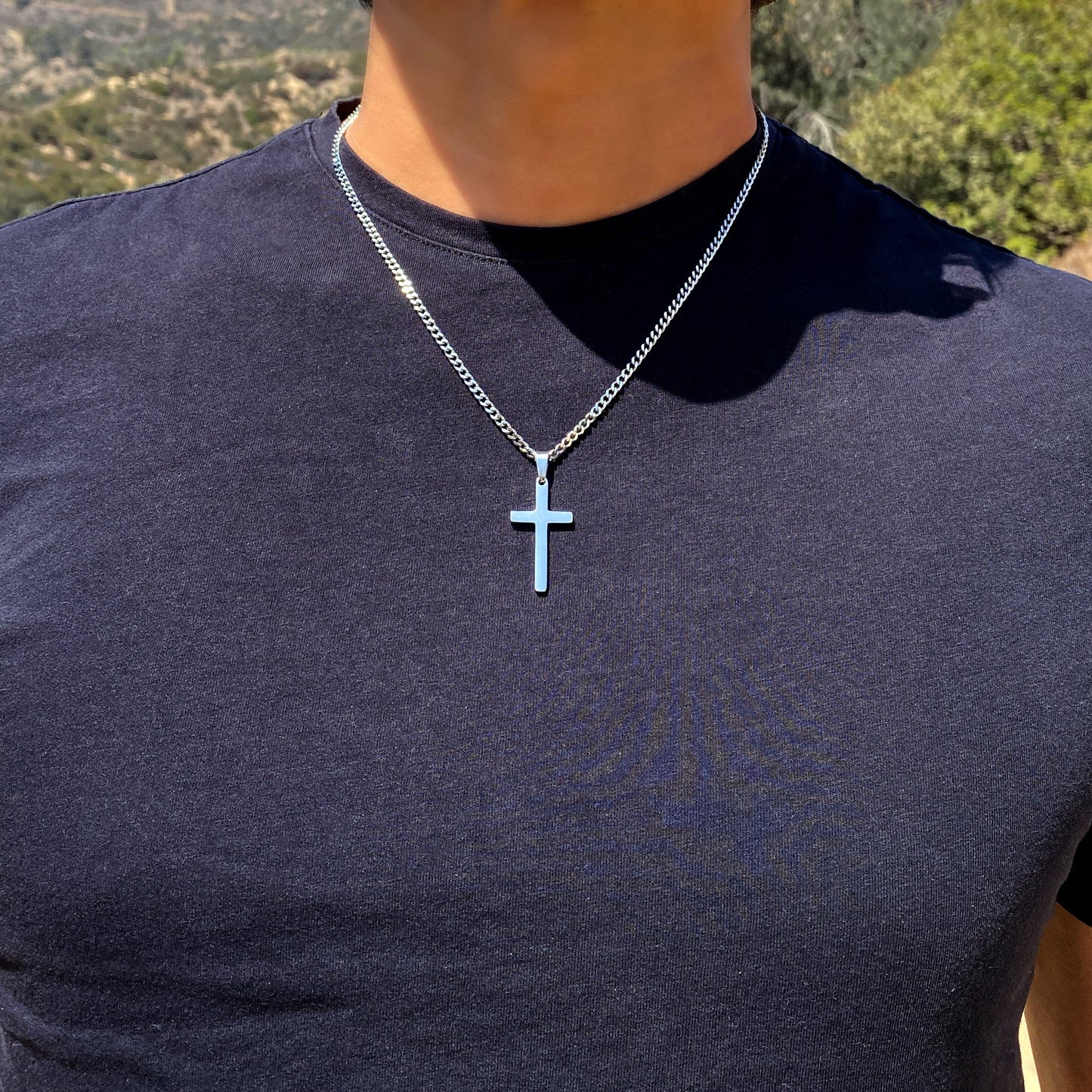 Men's Necklace, Waterproof Cross Necklace, Stainless Steel Silver Necklace, Cuban Chain Necklace for Men, Men Cross Necklace, Boys Necklaces, Mens gift