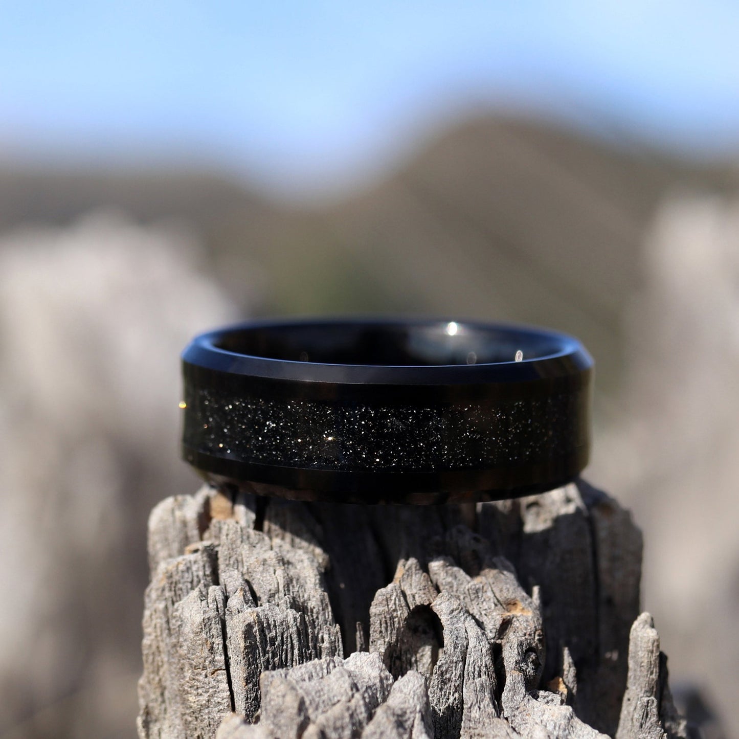 Custom Nebula Ring, Men's Black Wedding Band, Galaxy Black Sandstone Ring, Promise Ring, Outer Space Ring, Engagement Ring, Anniversary Gift