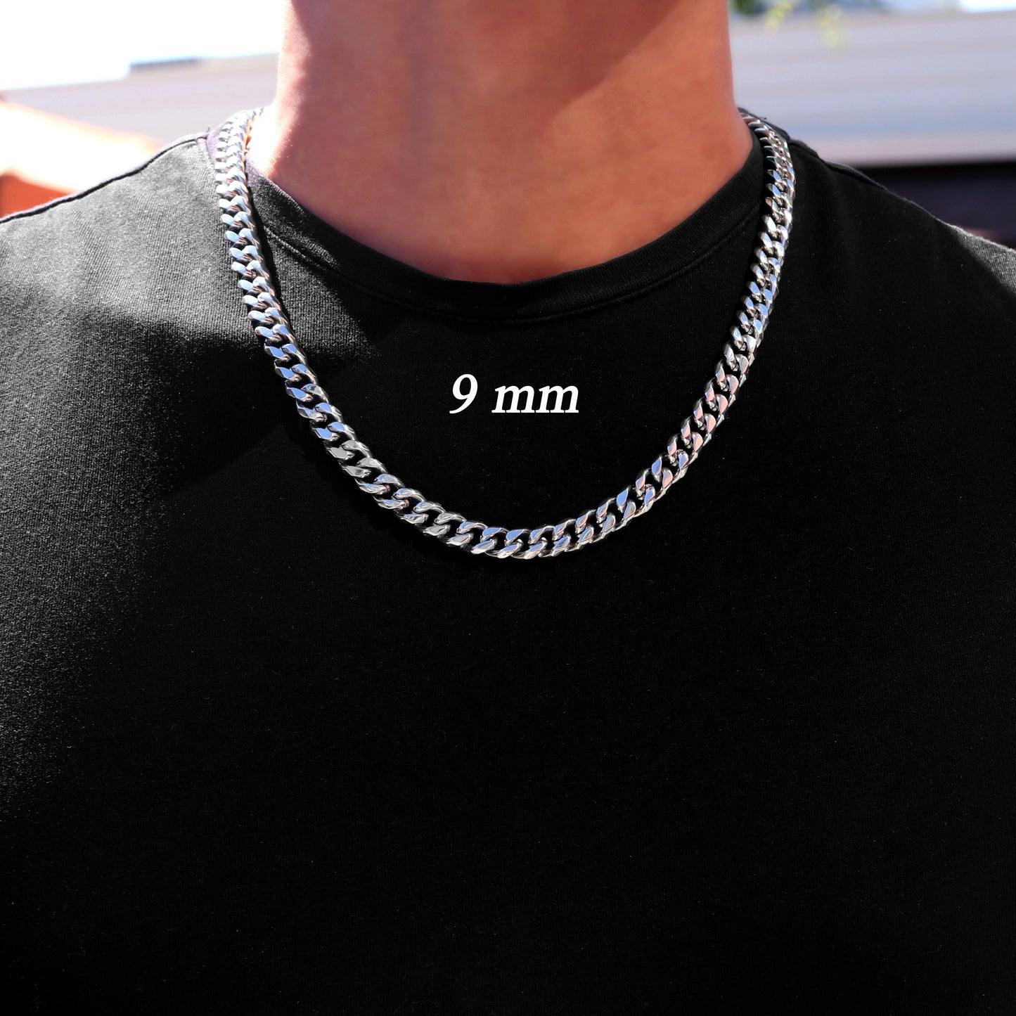 Men's Chain Necklace, Cuban Link Chain Necklace, Stainless Steel Silver Chain, 3.5mm to 9mm Cuban Chain Necklace for Men