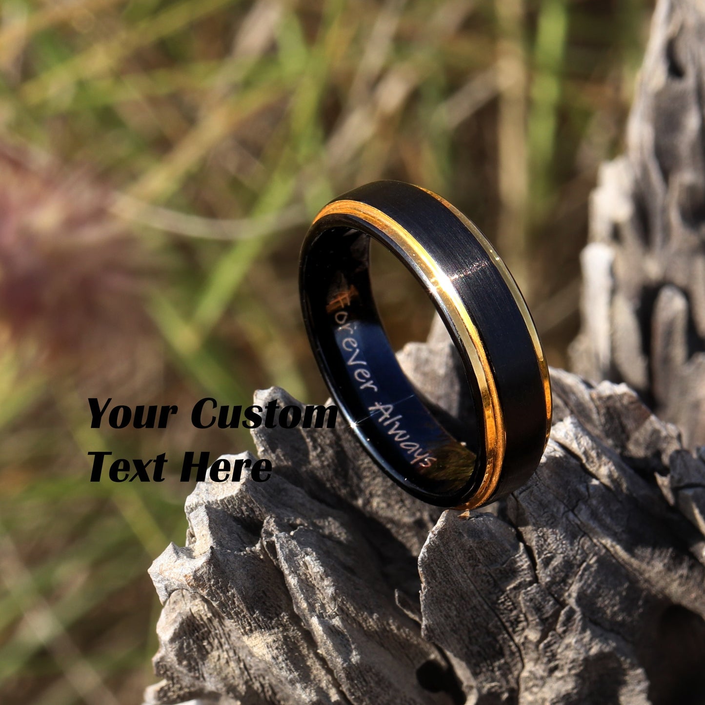 Men's Unique Wedding Band, Black & Gold Brushed Tungsten Ring, Mens Wedding Ring, Men Engagement Ring, Black Tungsten Ring