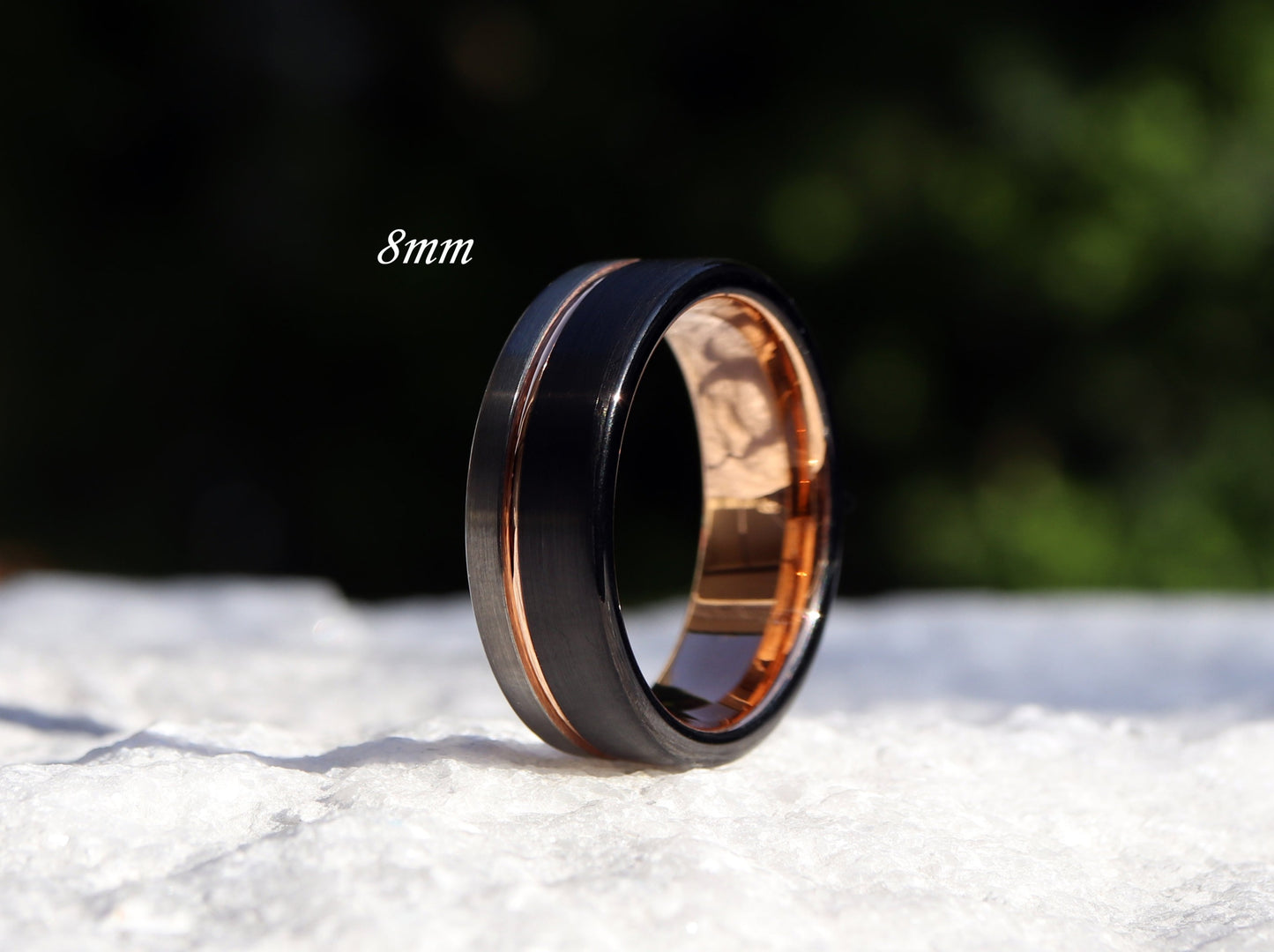 Men's Unique Wedding Band, Black & Silver Brushed Rose Gold Tungsten Ring, Mens Wedding Ring, Men Engagement Ring, Black Tungsten Ring