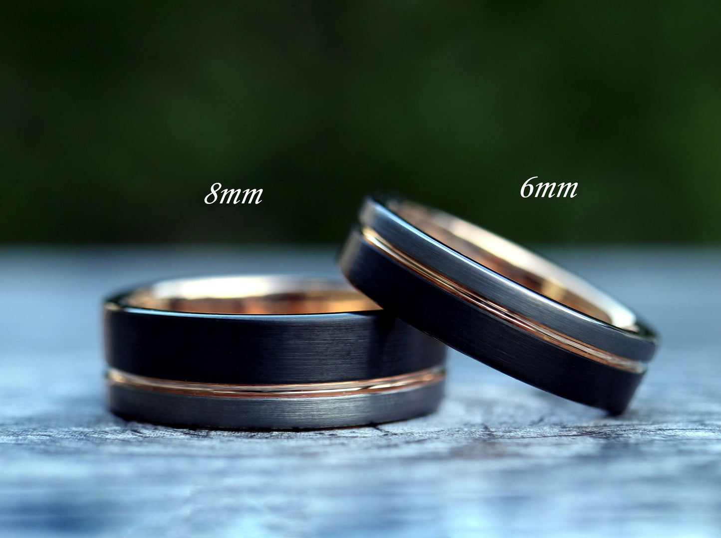 Men's Unique Wedding Band, Black & Silver Brushed Rose Gold Tungsten Ring, Mens Wedding Ring, Men Engagement Ring, Black Tungsten Ring