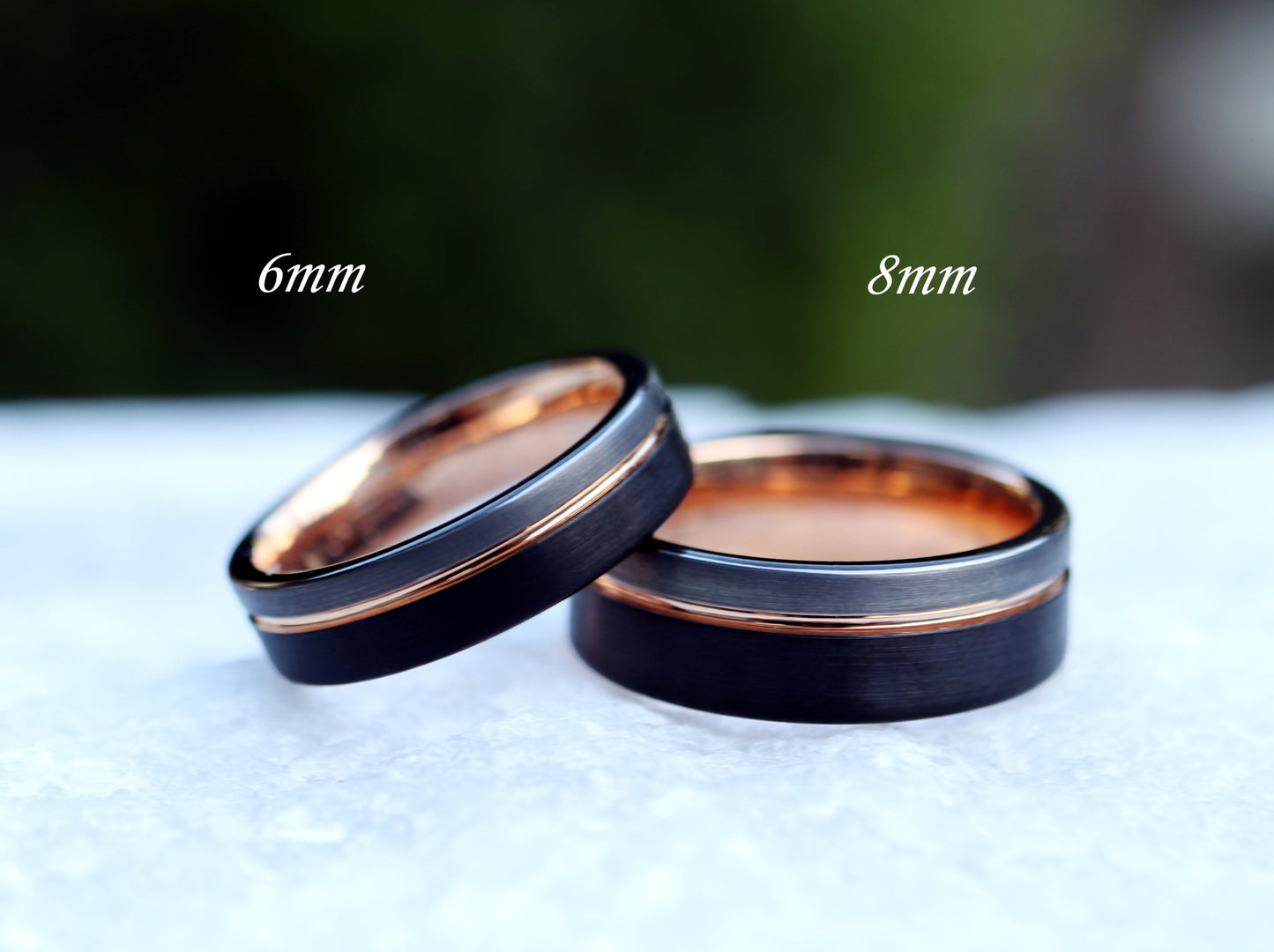 Men's Unique Wedding Band, Black & Silver Brushed Rose Gold Tungsten Ring, Mens Wedding Ring, Men Engagement Ring, Black Tungsten Ring