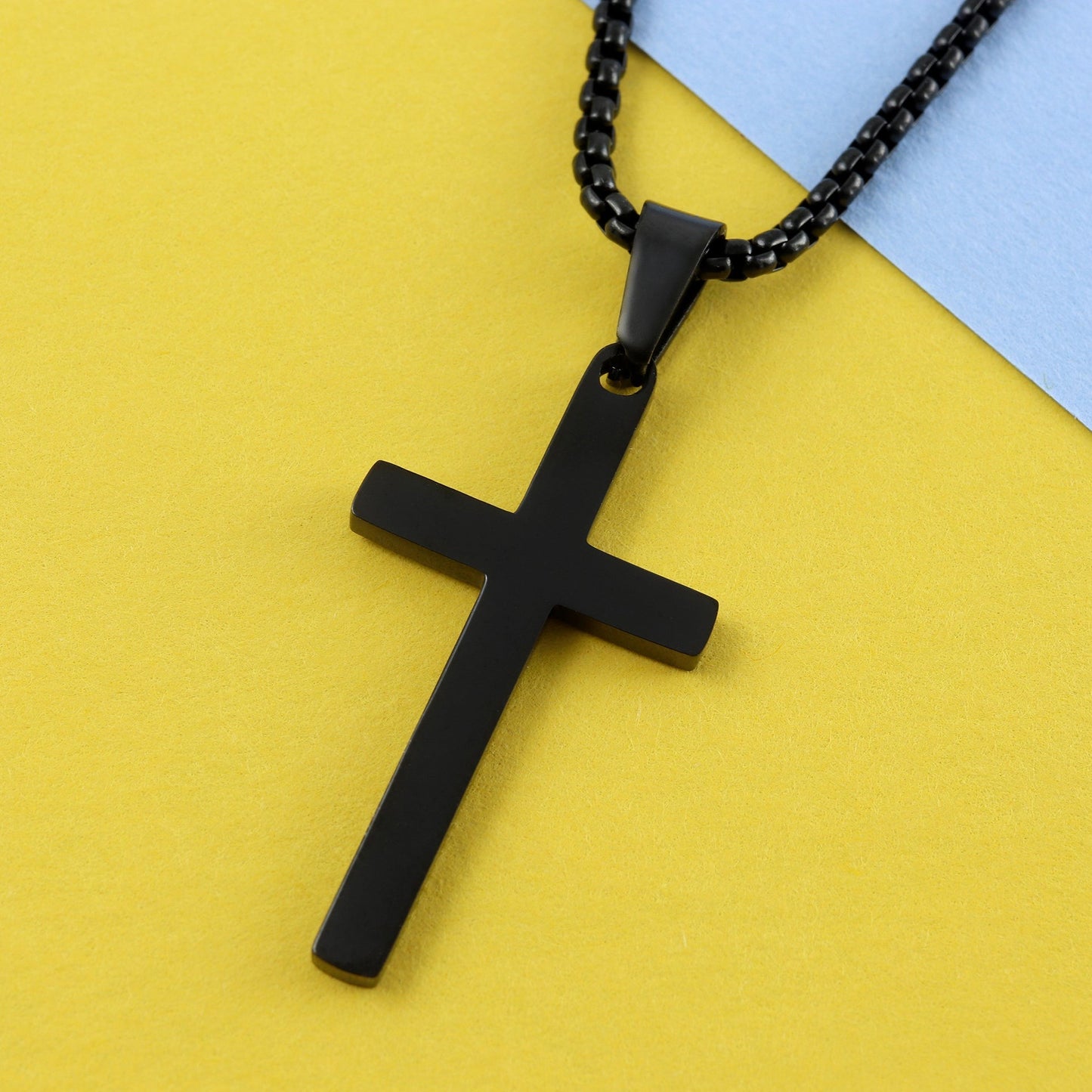 Cross Necklace, Personalized Gift for Him, Custom Necklace for Men, Black Cross Pendant Chain