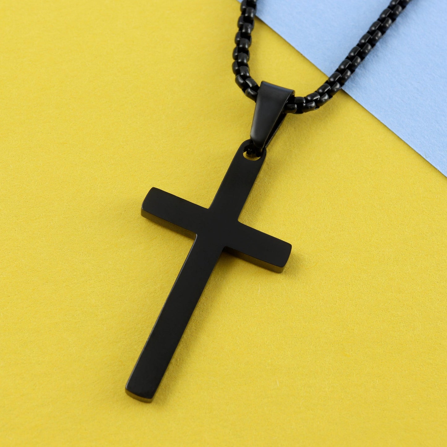 Black Cross Necklace for Men, Men's Cross Necklaces, Small Cross Necklace, Large Cross Necklace, Black Cross Pendant Necklace with Chain