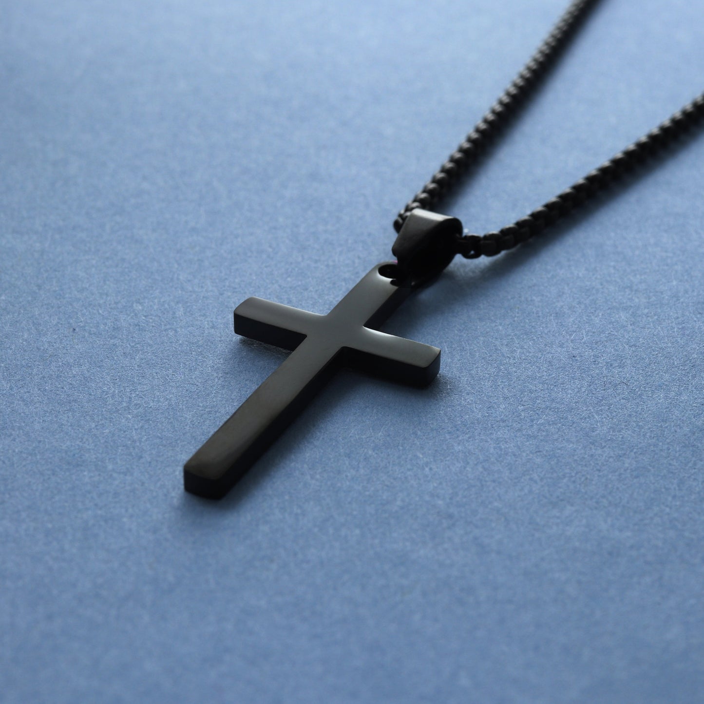 Cross Necklace, Personalized Gift for Him, Custom Necklace for Men, Black Cross Pendant Chain