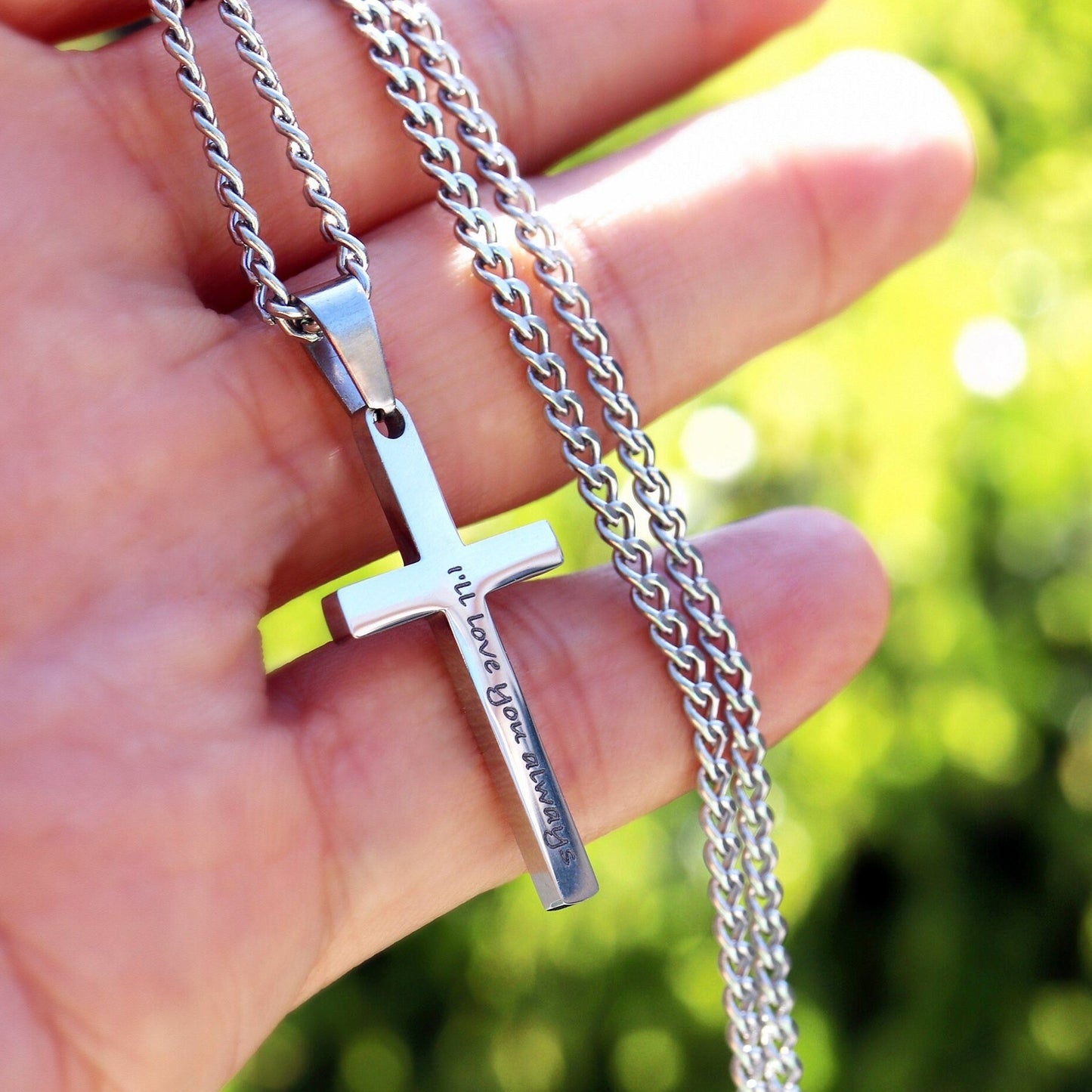 Men's Necklace, Waterproof Cross Necklace, Stainless Steel Silver Necklace, Cuban Chain Necklace for Men, Men Cross Necklace, Boys Necklaces, Mens gift