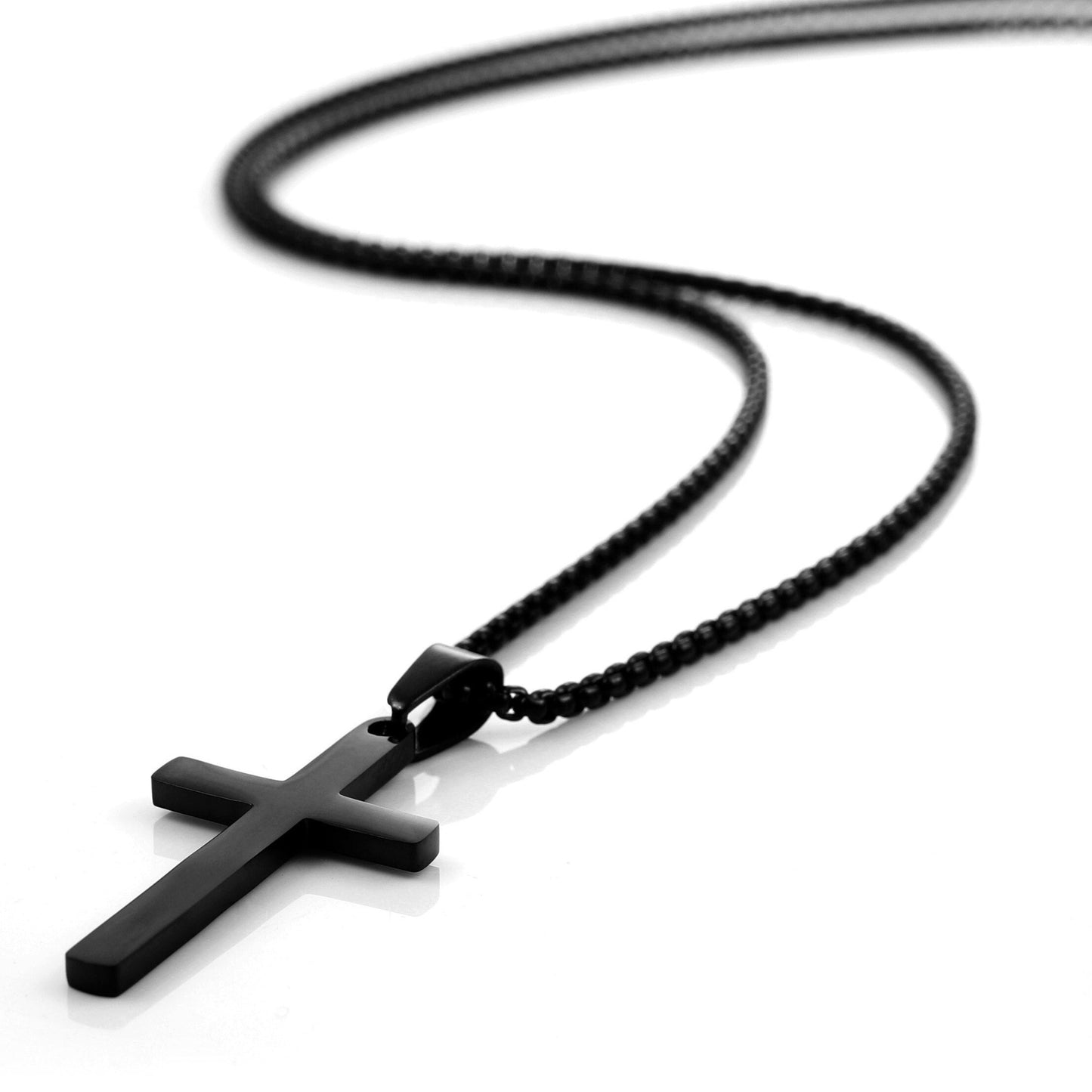 Cross Necklace, Personalized Gift for Him, Custom Necklace for Men, Black Cross Pendant Chain