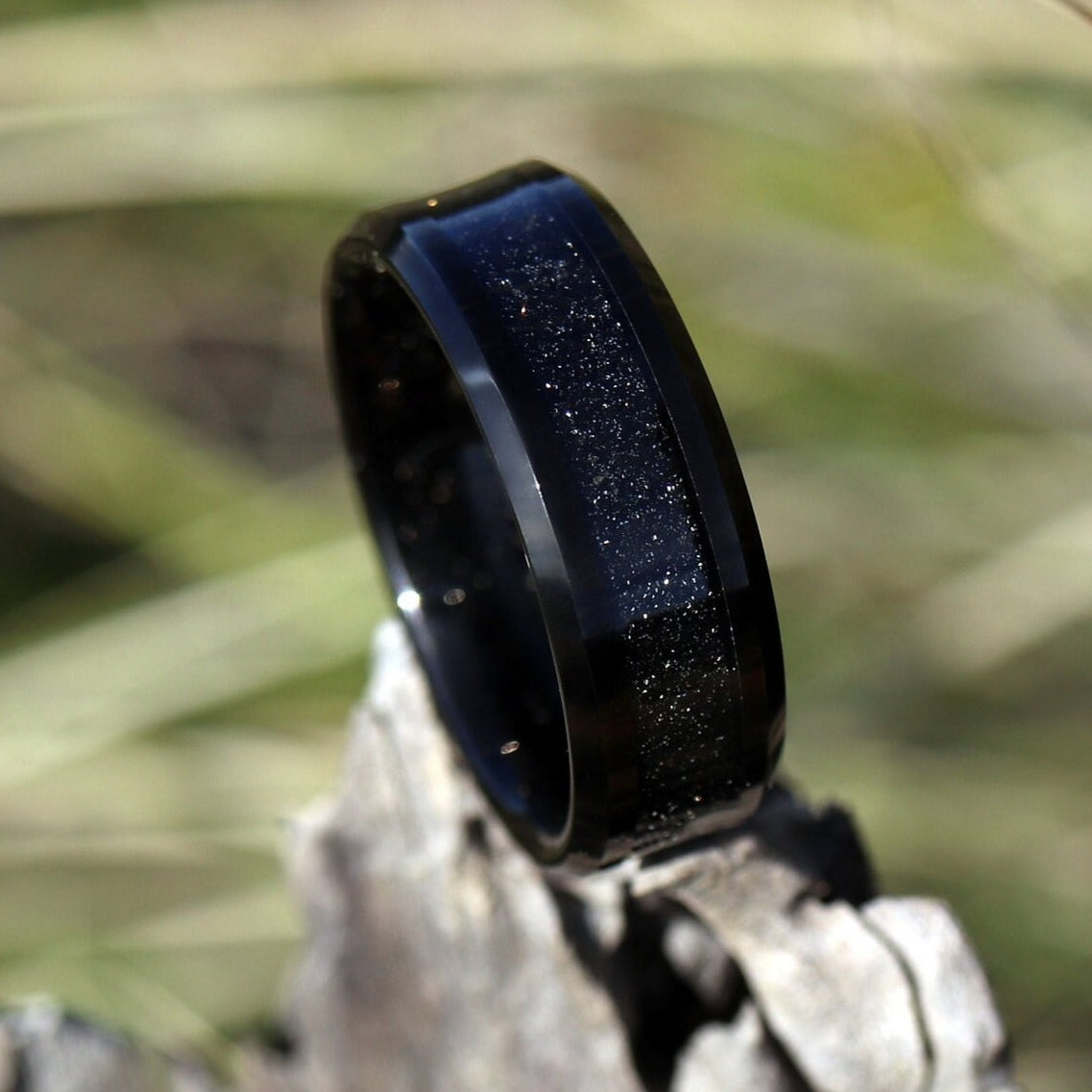 Custom Nebula Ring, Men's Black Wedding Band, Galaxy Black Sandstone Ring, Promise Ring, Outer Space Ring, Engagement Ring, Anniversary Gift