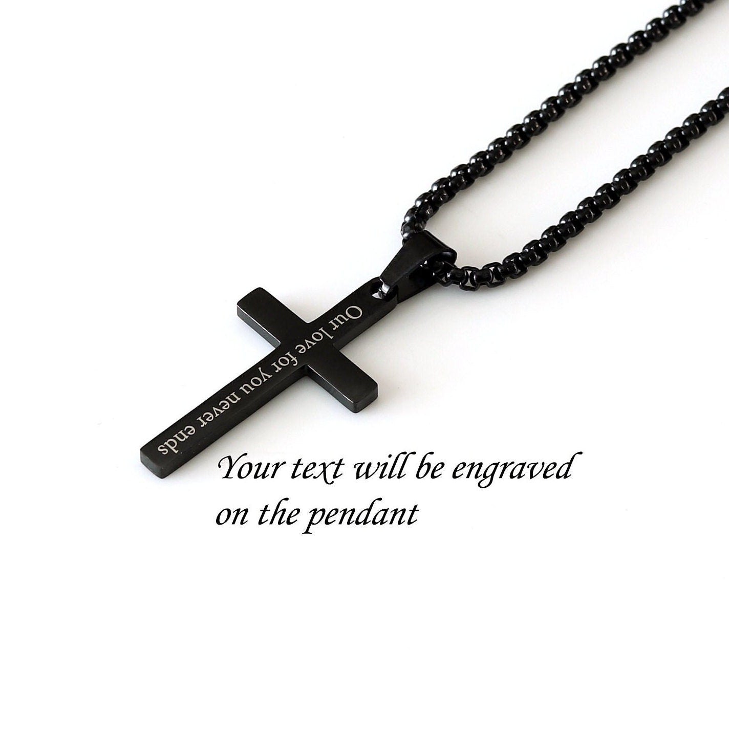 Cross Necklace, Personalized Gift for Him, Custom Necklace for Men, Black Cross Pendant Chain