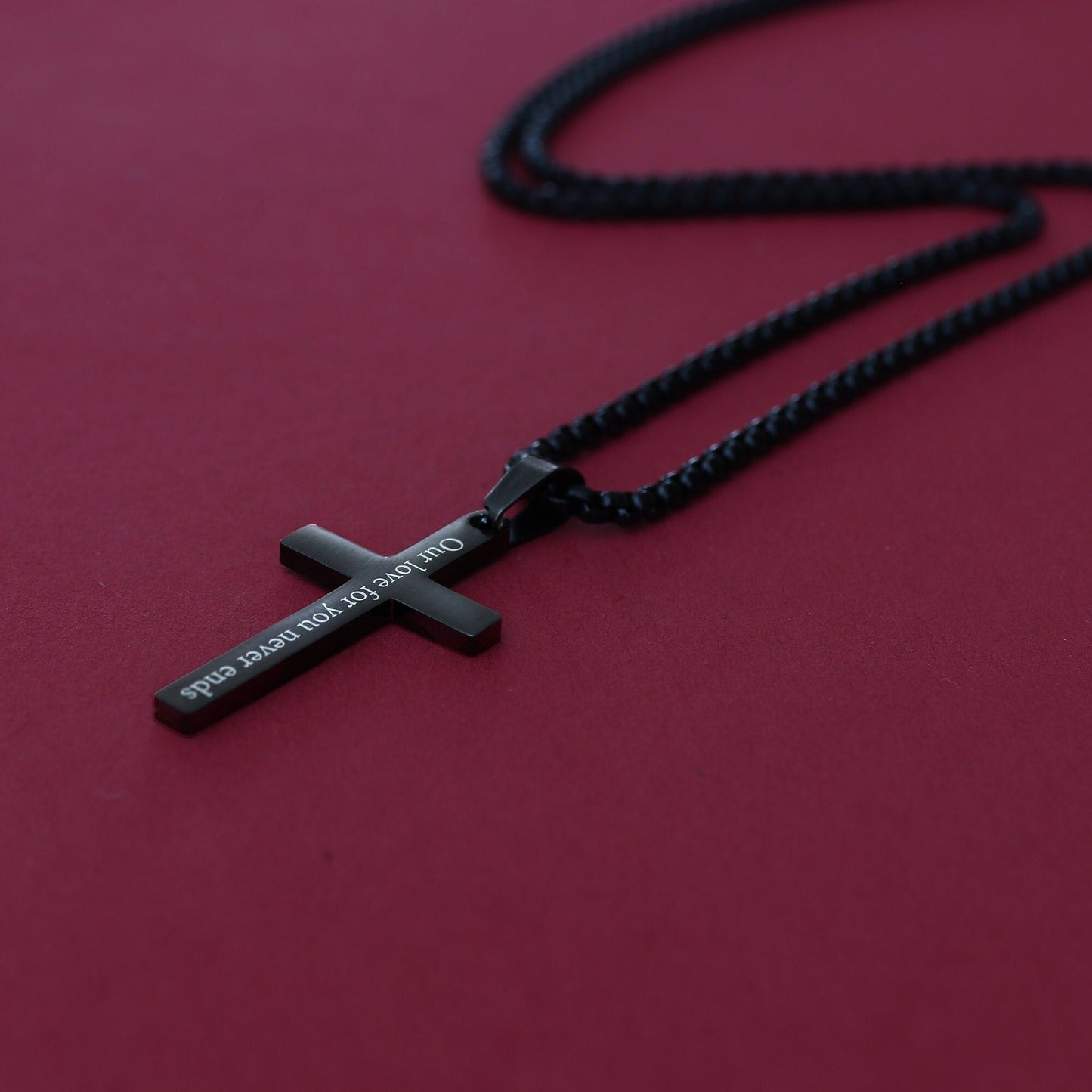 Cross Necklace, Personalized Gift for Him, Custom Necklace for Men, Black Cross Pendant Chain