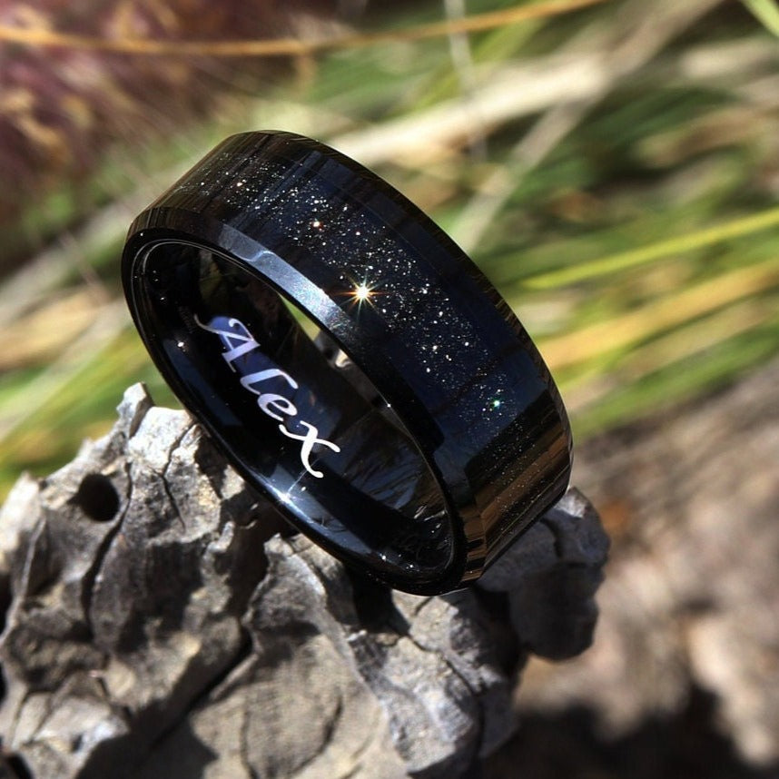 Custom Nebula Ring, Men's Black Wedding Band, Galaxy Black Sandstone Ring, Promise Ring, Outer Space Ring, Engagement Ring, Anniversary Gift
