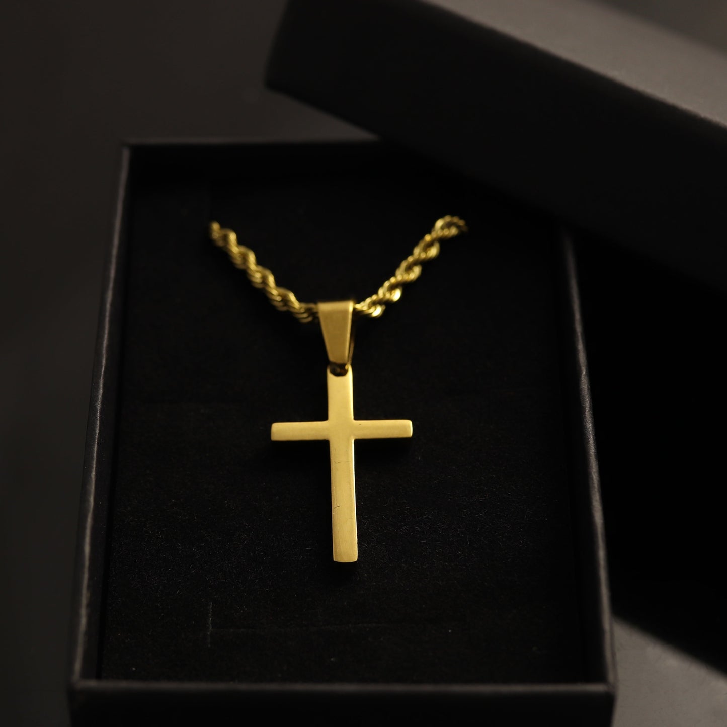 Men's Cross Necklace with Rope Chain - Boys Stainless Steel Gold Cross Necklace