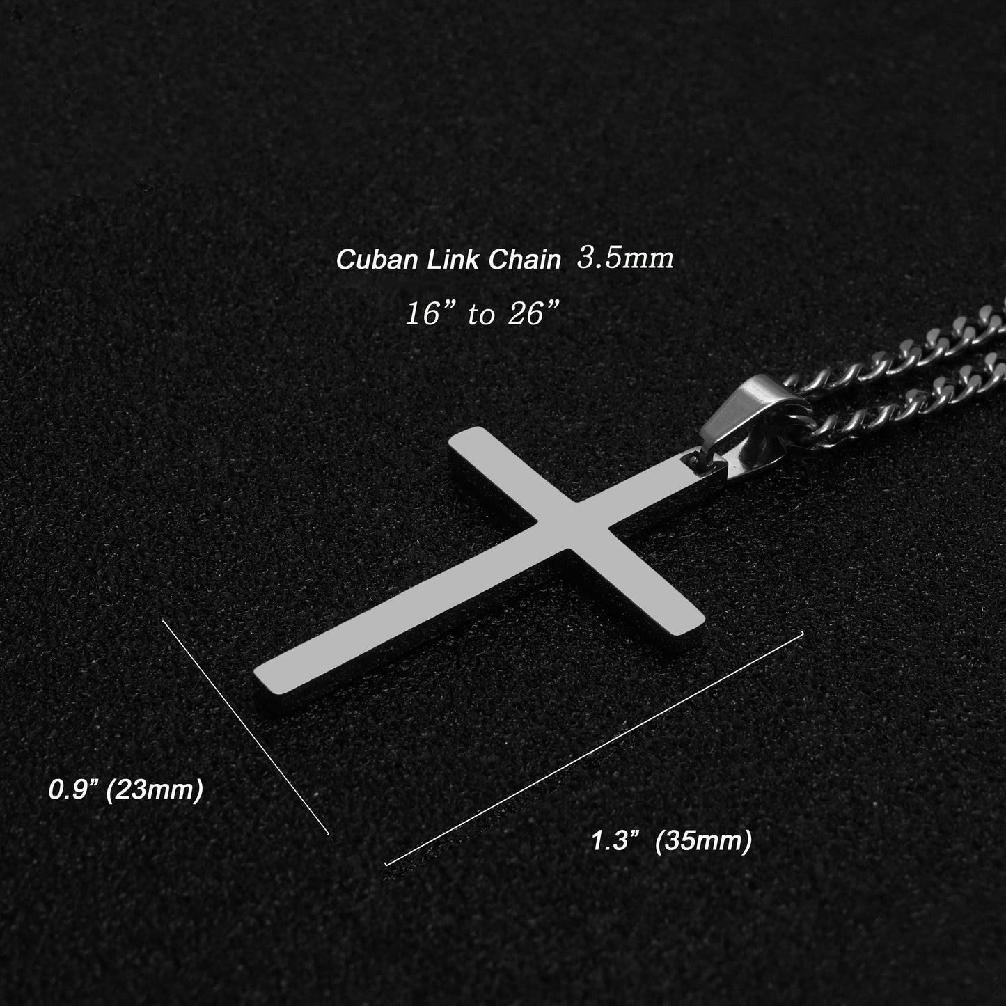 Cross Necklace for Men, Stainless Steel Silver Cross Pendant Necklace with Cuban Link Chain 16", 18”, 20", 22", 24", 26"