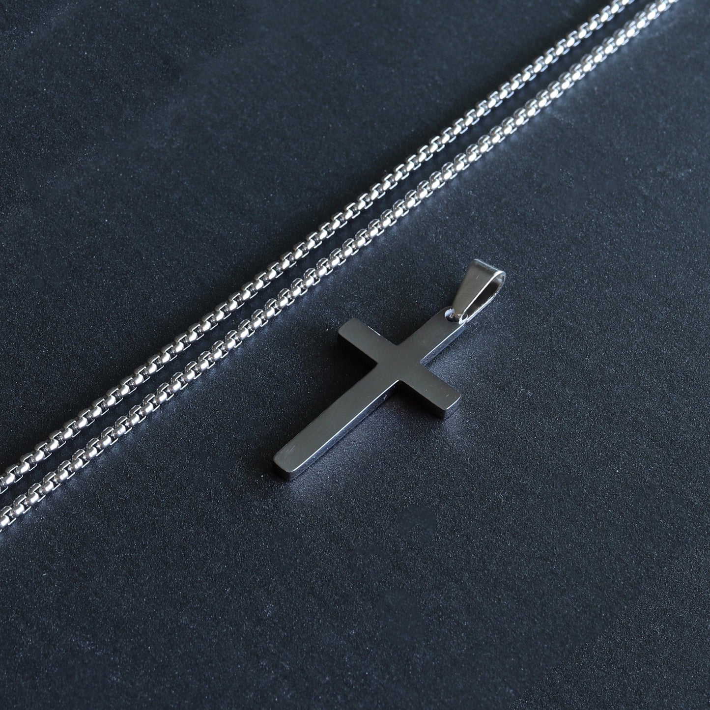 Personalized Engraved Men's Cross Necklace - Stainless Steel Silver Cross Necklace