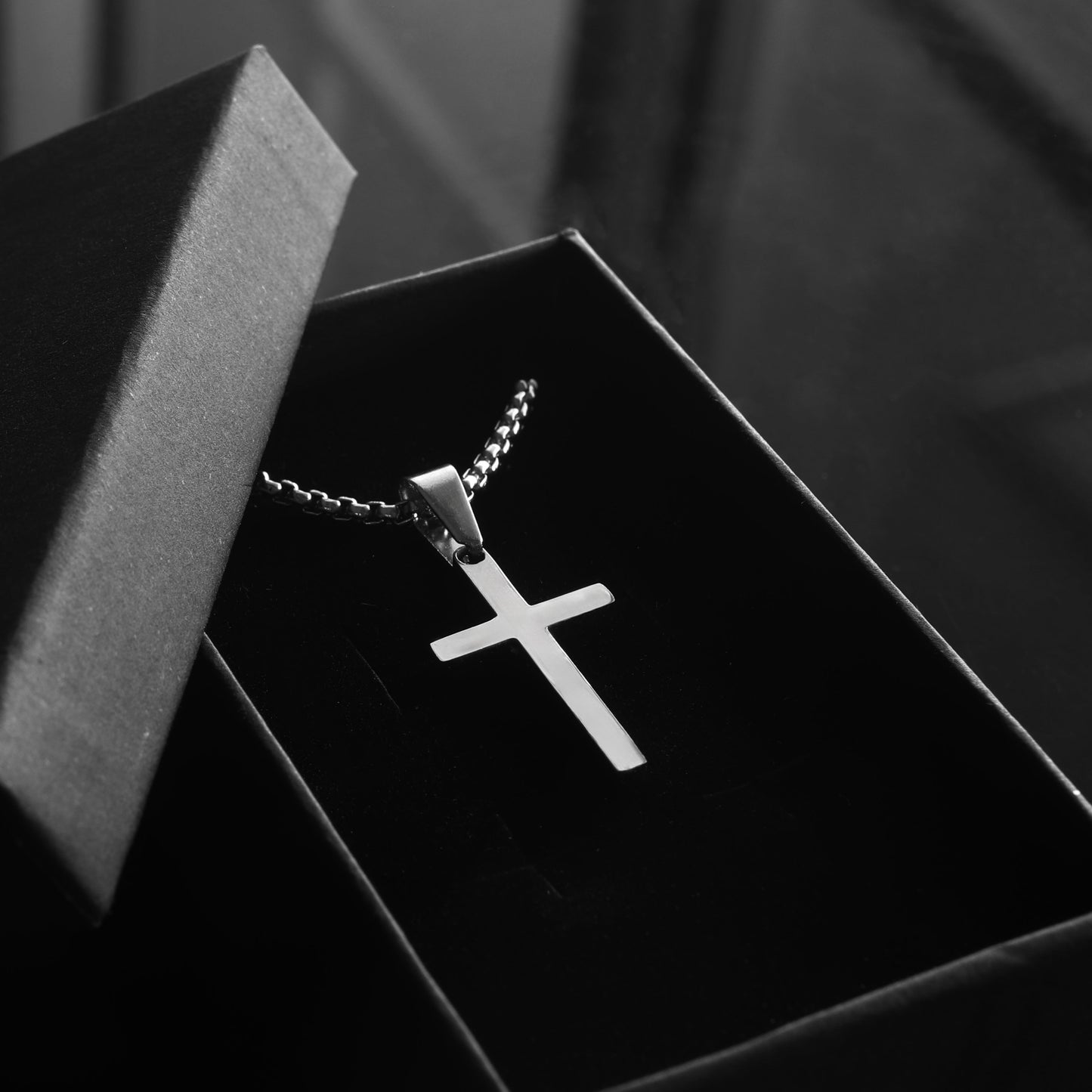 Personalized Engraved Men's Cross Necklace - Stainless Steel Silver Cross Necklace