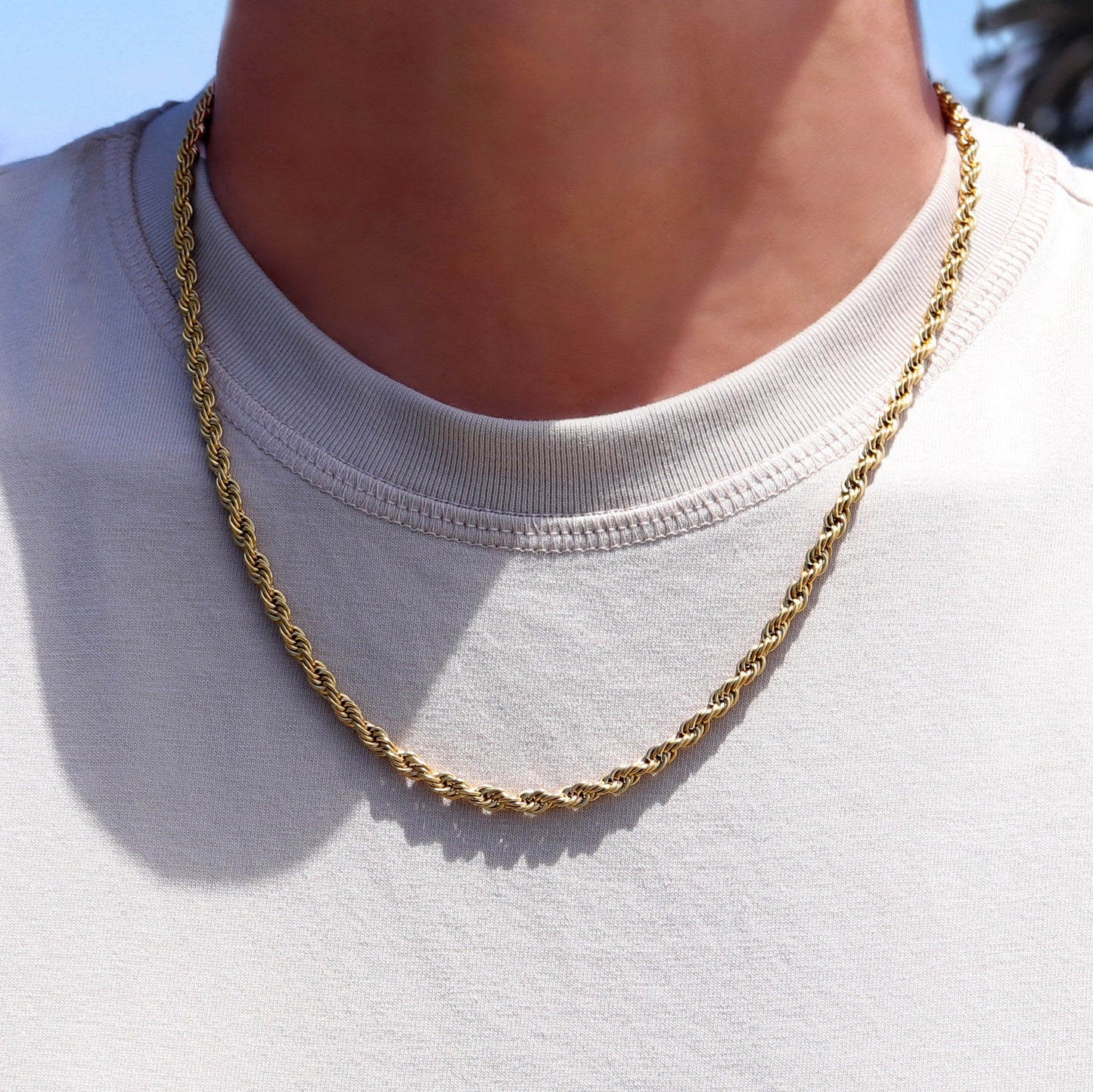 Rope Chain Necklace, 4mm Stainless Steel Gold Chain, Men's Jewelry