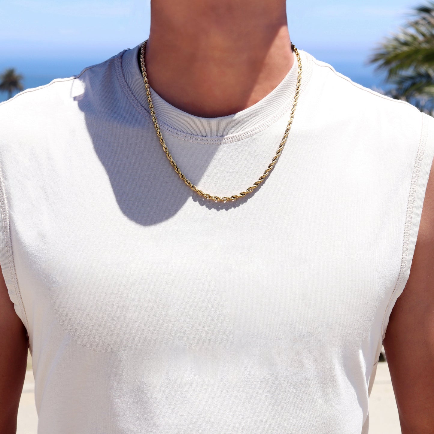 Rope Chain Necklace, 4mm Stainless Steel Gold Chain, Men's Jewelry