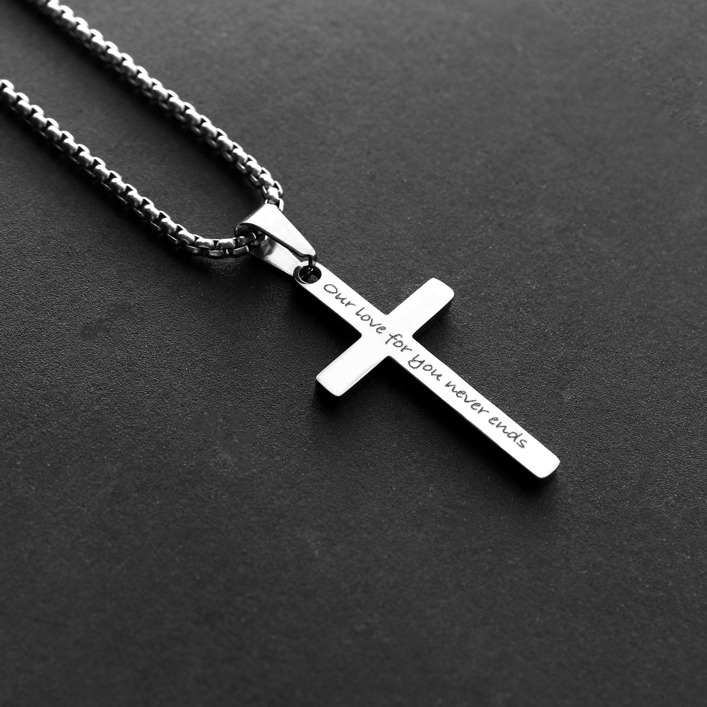 Personalized Engraved Men's Cross Necklace - Stainless Steel Silver Cross Necklace