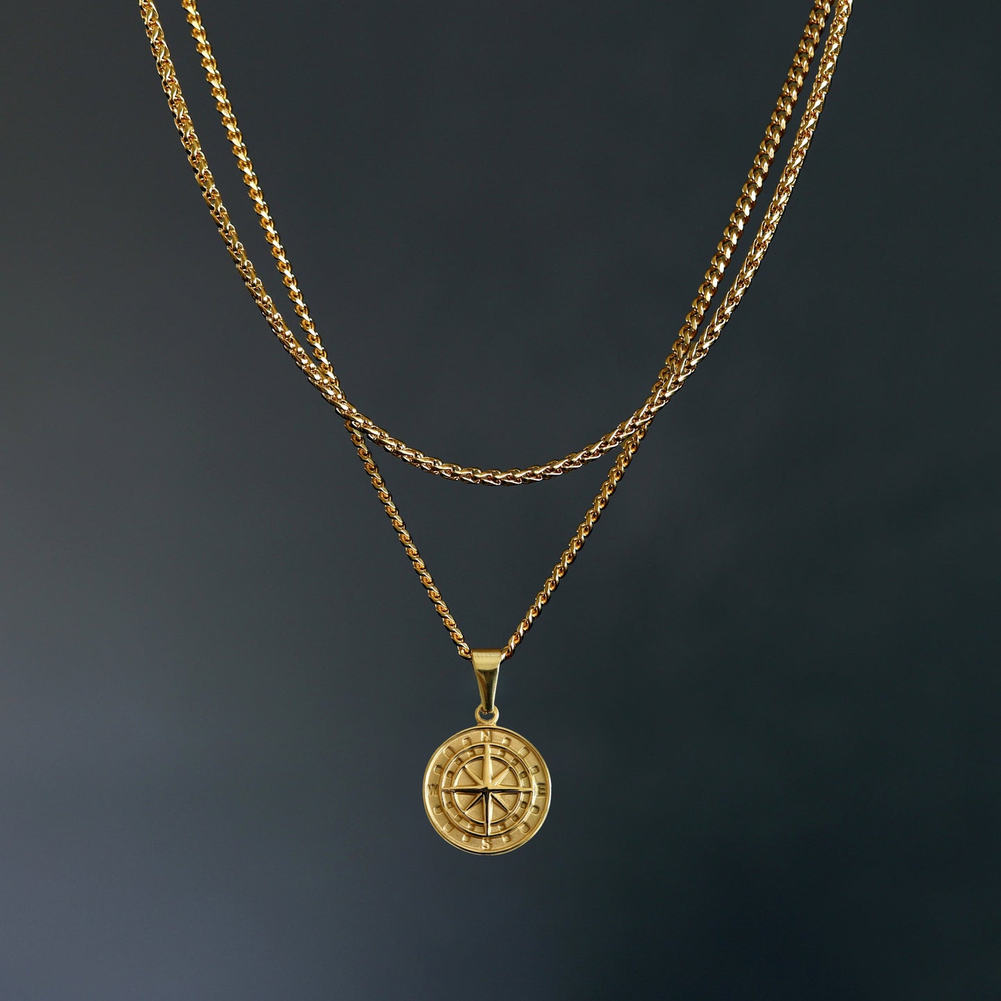 Men's Compass Necklace, North Star Compass Pendant Necklace for Boys, Compass Pendant with 3.5mm Cuban Link Chain