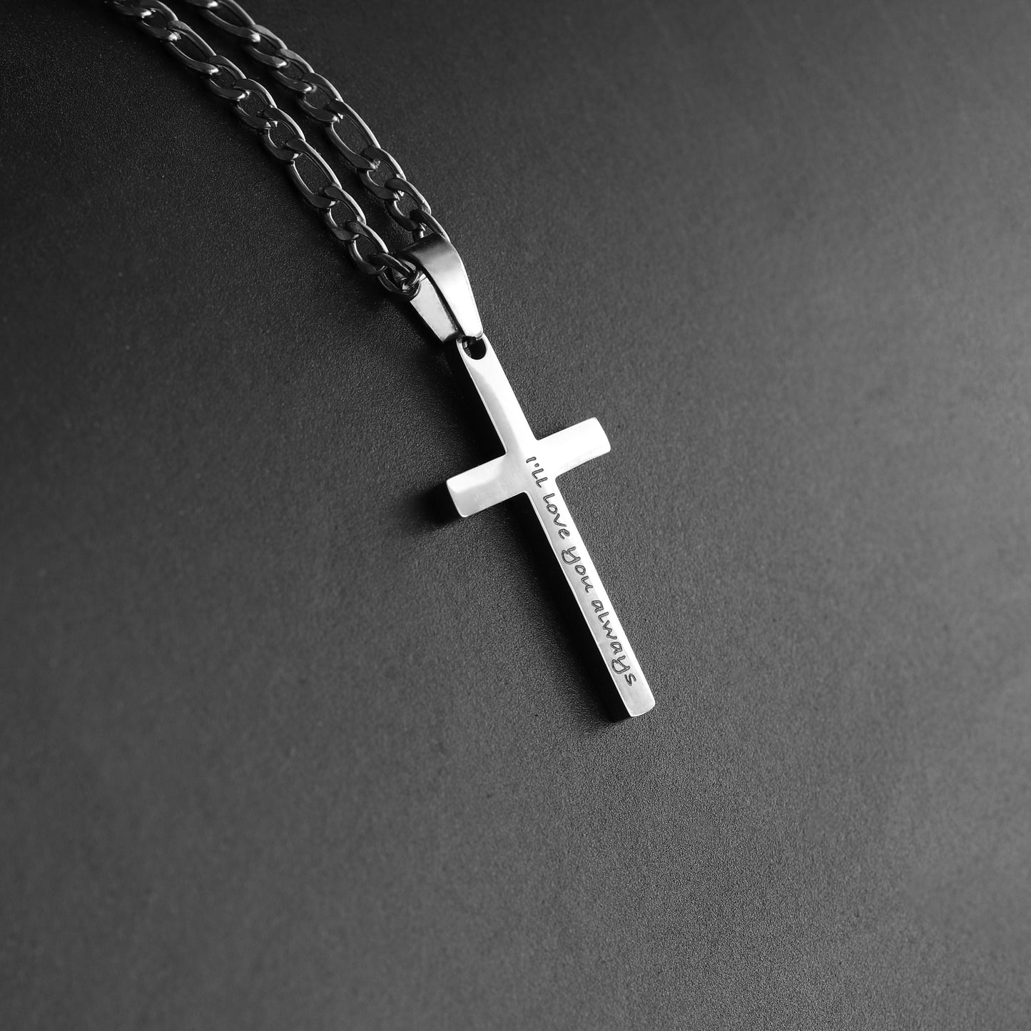 Cross Necklace for Men, Stainless Steel Silver Cross Necklaces for Boys, Cross Pendant with Figaro Link Chain Necklace 16”-26”