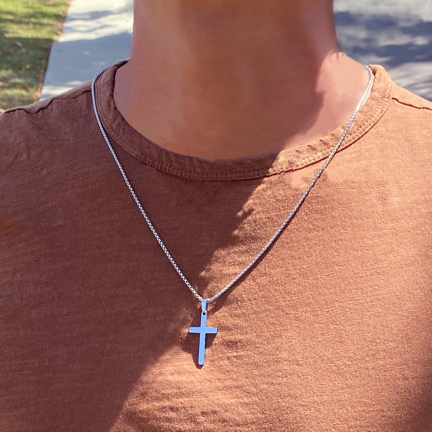 Personalized Engraved Men's Cross Necklace - Stainless Steel Silver Cross Necklace