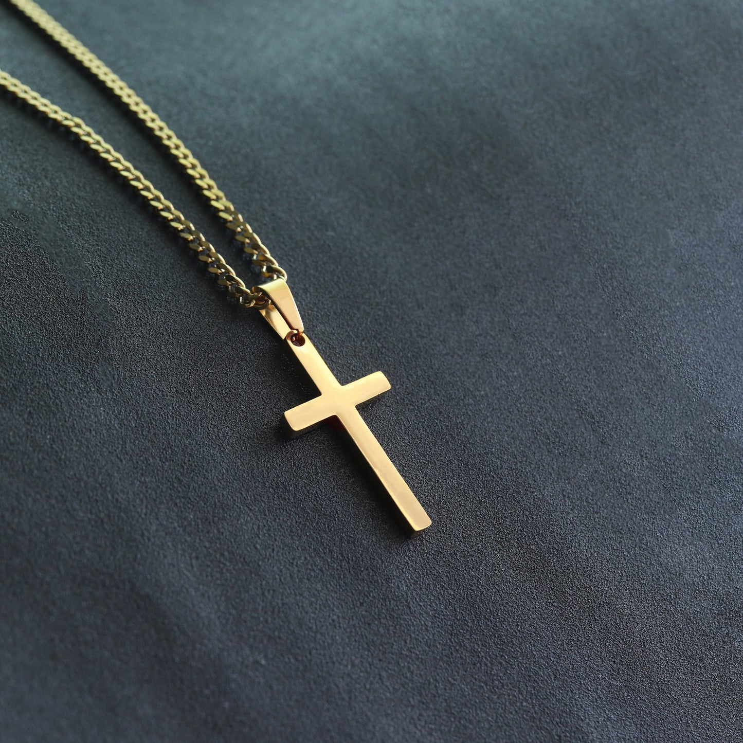 Personalized Cross Necklace for Men, Stainless Steel Gold Cross Necklace, Cuban Chain Necklace, Boys Cross Chain