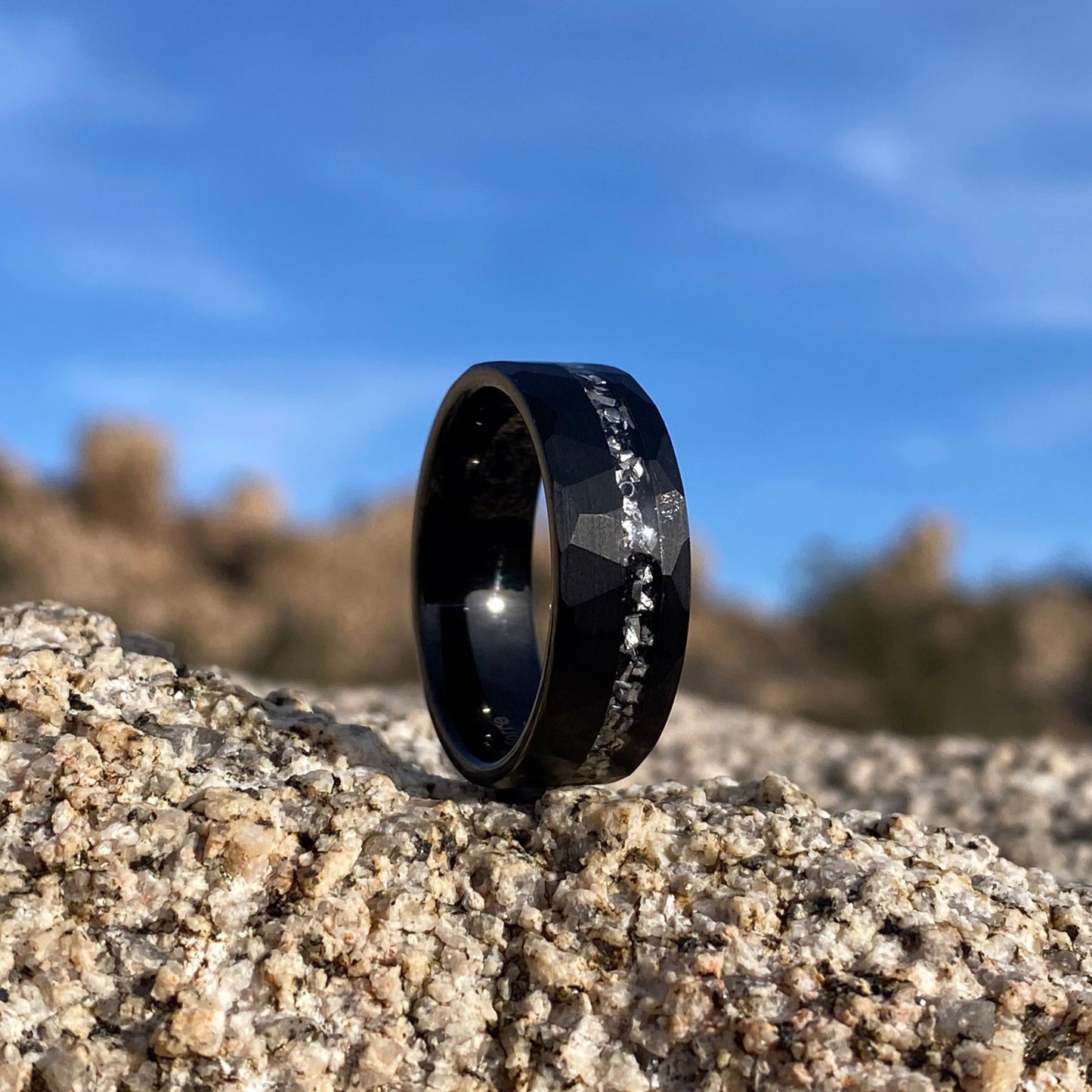 Black Hammered Wedding Band, Meteorite Ring, Mens Wedding Band, Hammered Brushed Tungsten Ring, Mens Ring, Meteorite Wedding Ring for Men