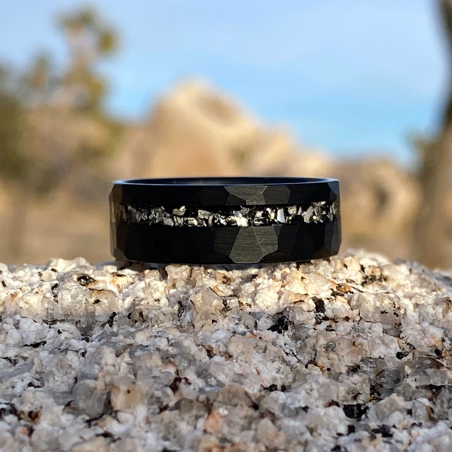 Black Hammered Wedding Band, Meteorite Ring, Mens Wedding Band, Hammered Brushed Tungsten Ring, Mens Ring, Meteorite Wedding Ring for Men