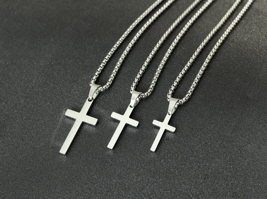 Cross Necklace, Stainless Steel Silver Cross Pendant, Mens Cross Necklace, Cross Necklace for Women, Boys Cross Necklace, Christmas Gift