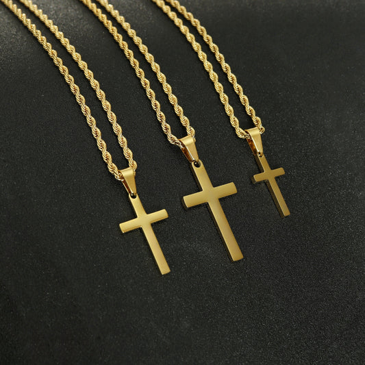 Men's Cross Necklace with Rope Chain - Boys Stainless Steel Gold Cross Necklace