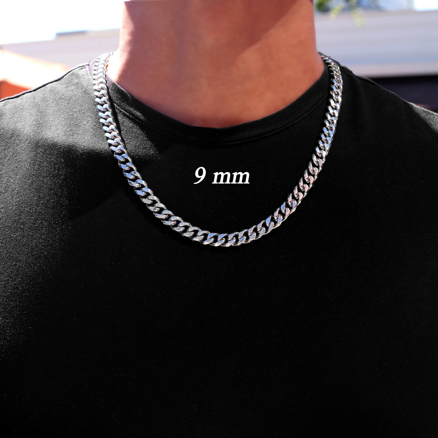 Miami Cuban Chain, Cuban Link Chain, Mens Chain Necklace, Waterproof Chain Necklace, Stainless Steel Silver Chain, 3.5mm,5mm, 7mm, 9mm Chain