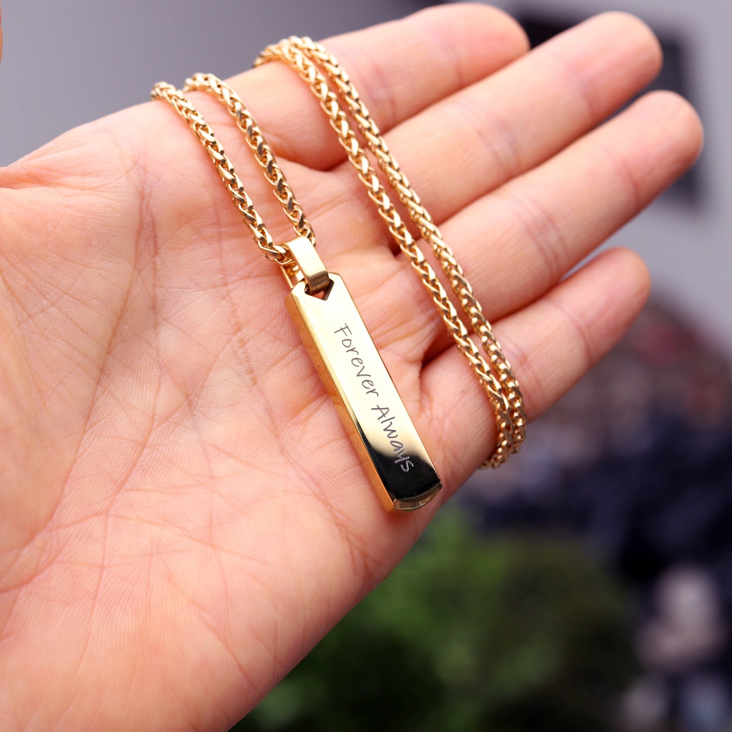 Personalized Bar Pendant Necklace, Custom Name Necklace for Men, Engraved Necklace for Boys