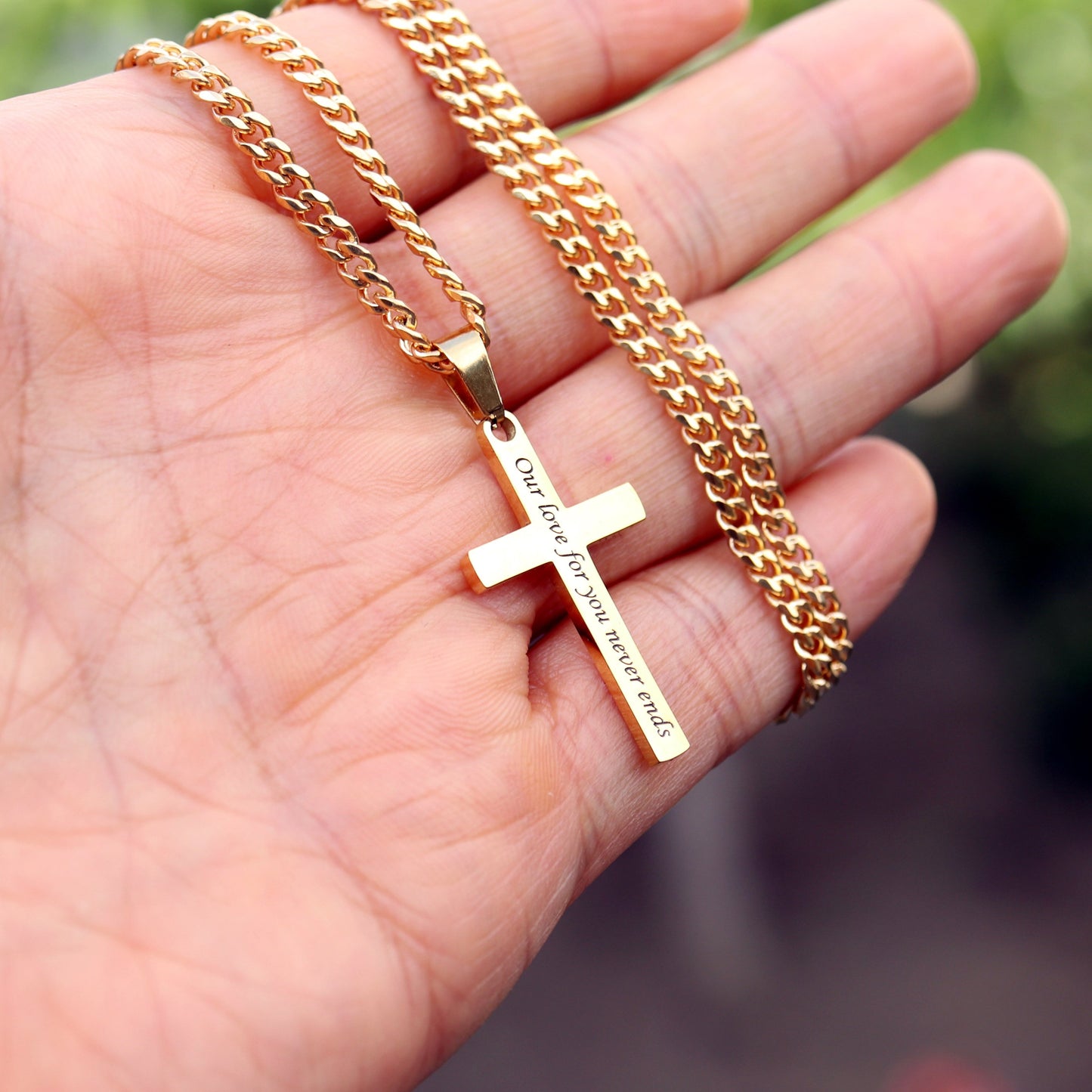 Personalized Cross Necklace for Men, Stainless Steel Gold Cross Necklace, Cuban Chain Necklace, Boys Cross Chain