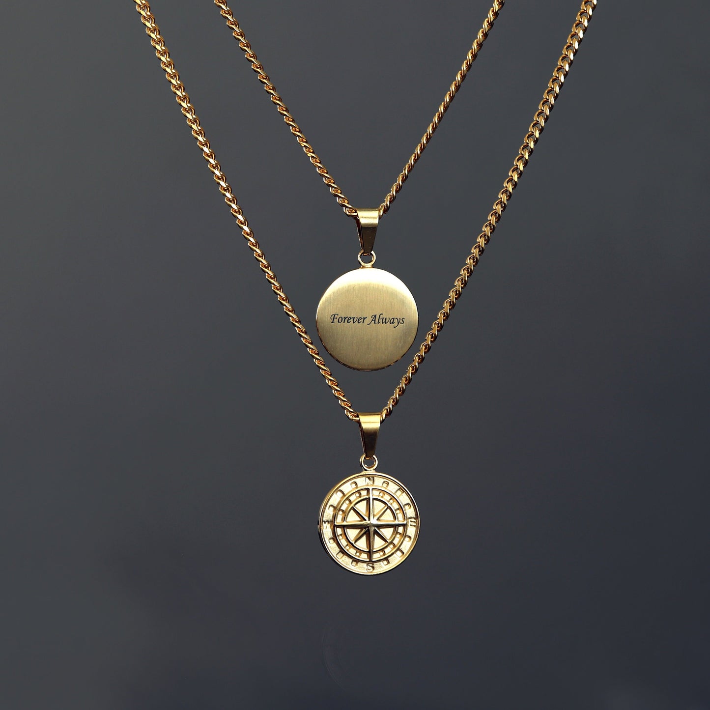 Mens Personalized Necklace, Men's Compass Pendant Necklace, Stainless Steel Silver & 18K Gold Plate, Compass Necklace Men, North Star Pendant