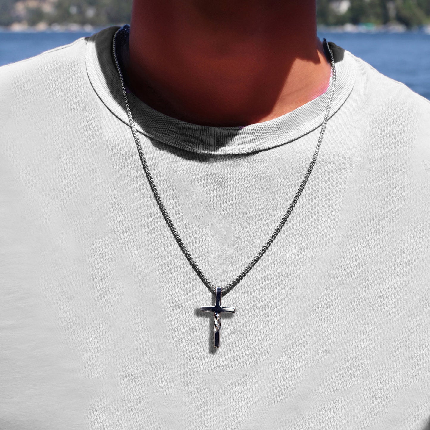 Cross Necklace, Faith Necklace, Stainless Steel Silver Cross Pendant, Mens Cross chain