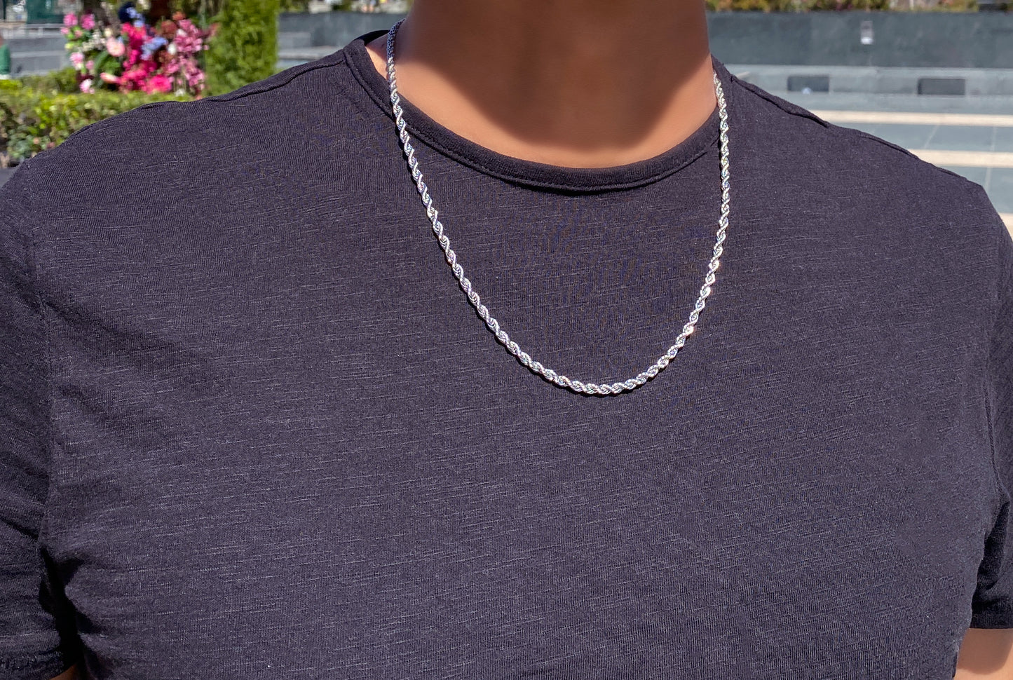 Men's Rope Chain Necklace, Men's Necklace, Stainless Steel Silver Chain Necklace for Men, Men's Chain Necklace, 3mm Rope Chain