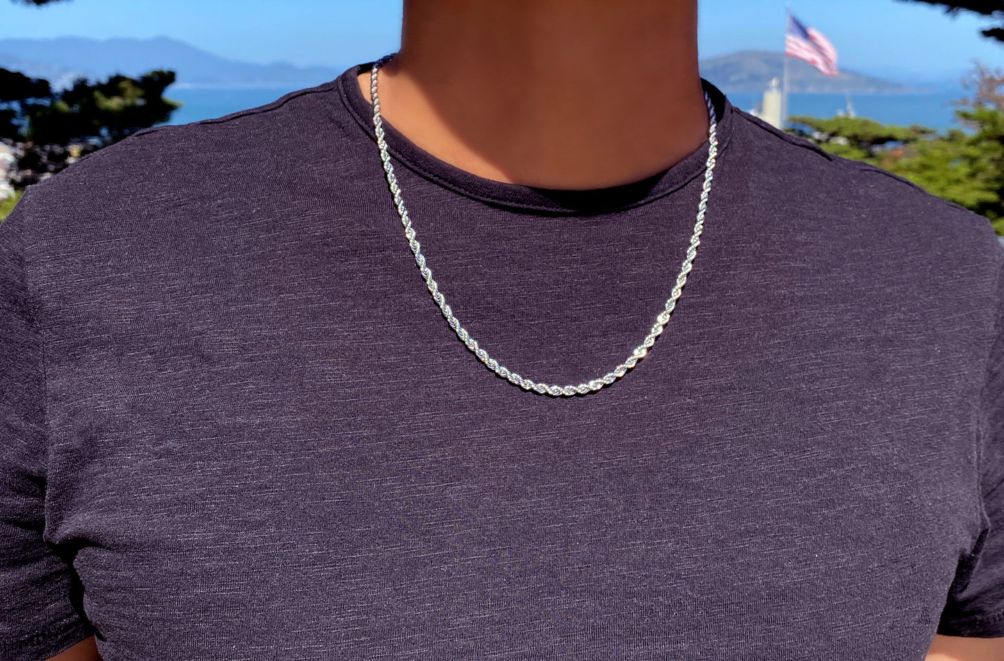 Men's Rope Chain Necklace, Men's Necklace, Stainless Steel Silver Chain Necklace for Men, Men's Chain Necklace, 3mm Rope Chain