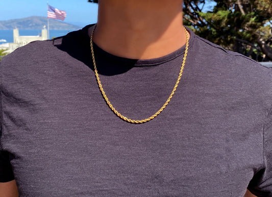 Men's Chain Necklace, Rope Chain Necklace, Stainless Steel Gold Chain, 3mm Rope Chain Necklace for Men