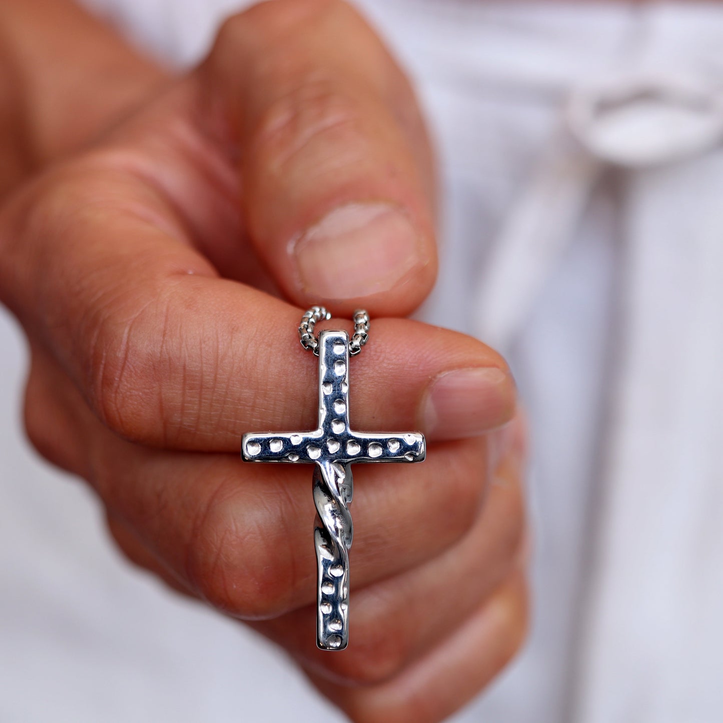 Cross Necklace, Faith Necklace, Stainless Steel Silver Cross Pendant, Mens Cross chain