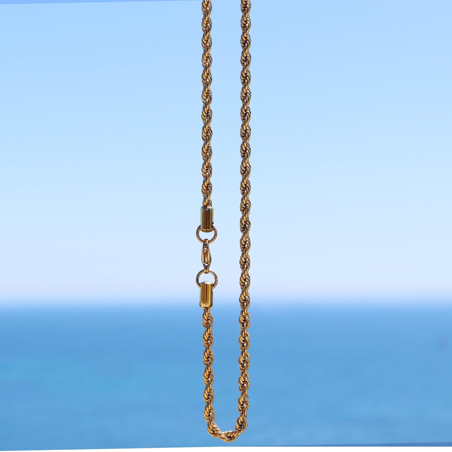 Rope Chain Necklace, 4mm Stainless Steel Gold Chain, Men's Jewelry